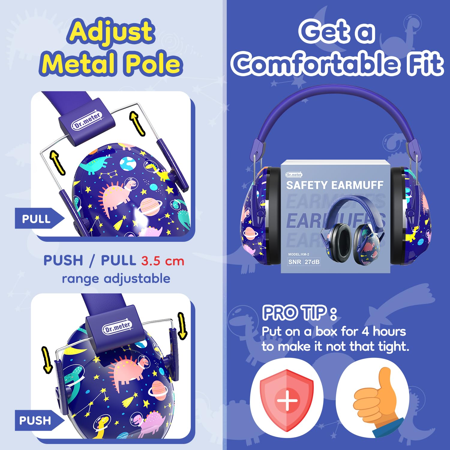 Dr.meter Noise Cancelling Headphones for Kids & Adults - Adjustable 27dB SNR Ear Protection for Studying, Travel & Events (Airplanes, Concerts, Fireworks, Football Games)