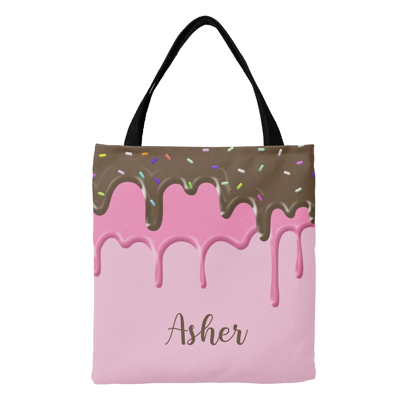 Personalized Purple Pink Cake Donut Canvas Tote Bag - Eco-Friendly Reusable Shopping Bag for Women, School, Travel & Beach - Cute Gift Idea for Birthday, Christmas & Special Occasions