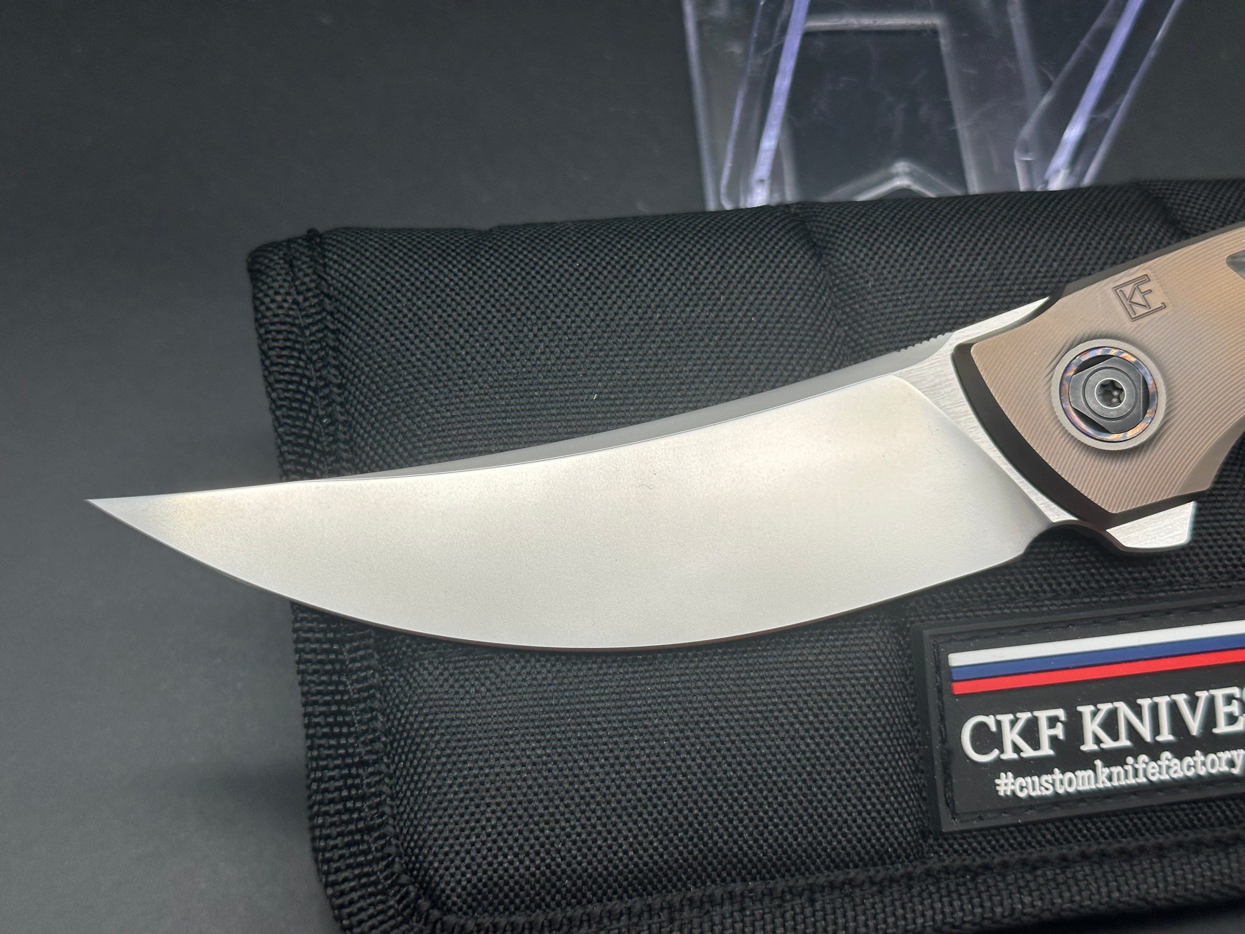 CKF Custom Knife Factory Ablya Folding Knife - Bronze Titanium, Carbon Fiber & Zircuti Handle with M390 Steel Blade - EDC, Outdoor, Camping, Survival Gear