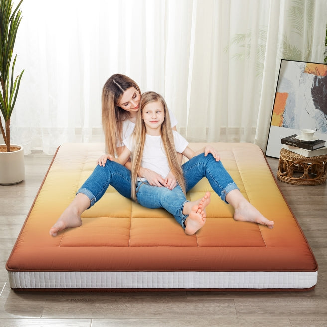 MAXYOYO 6-Inch Extra Thick Floor Futon Mattress - Square Quilted Design in Gradient Brown | Perfect for Guest Beds, Dorm Rooms, and Small Space Living
