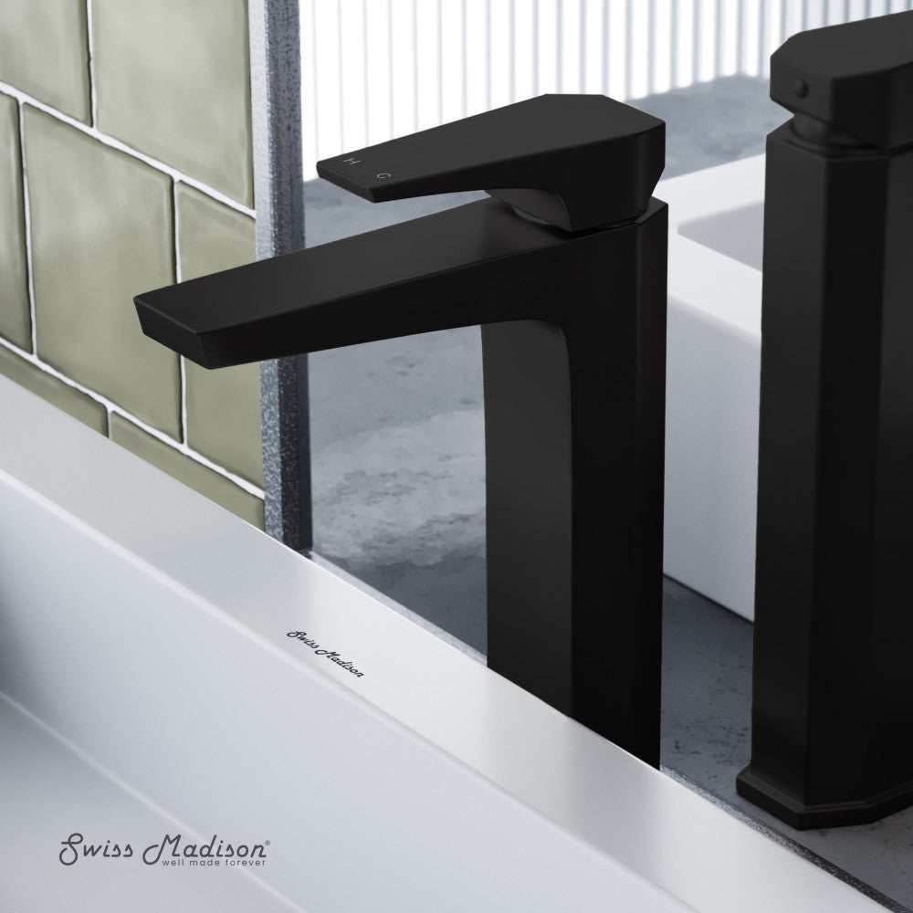 Matte Black Single Hole High Arc Bathroom Faucet - Voltaire Modern Single Handle Sink Faucet for Bathroom Vanity, Powder Room & Guest Bath Decor