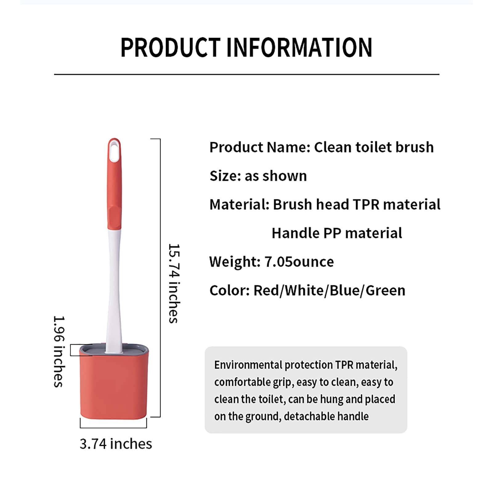 Long-Handled Silicone Toilet Brush and Holder Set - Wall-Mounted Bathroom Cleaning Brush with Ventilation Base (Red) | Splash-Free Design for Hygienic Cleaning | Perfect for Small Bathrooms & RVs