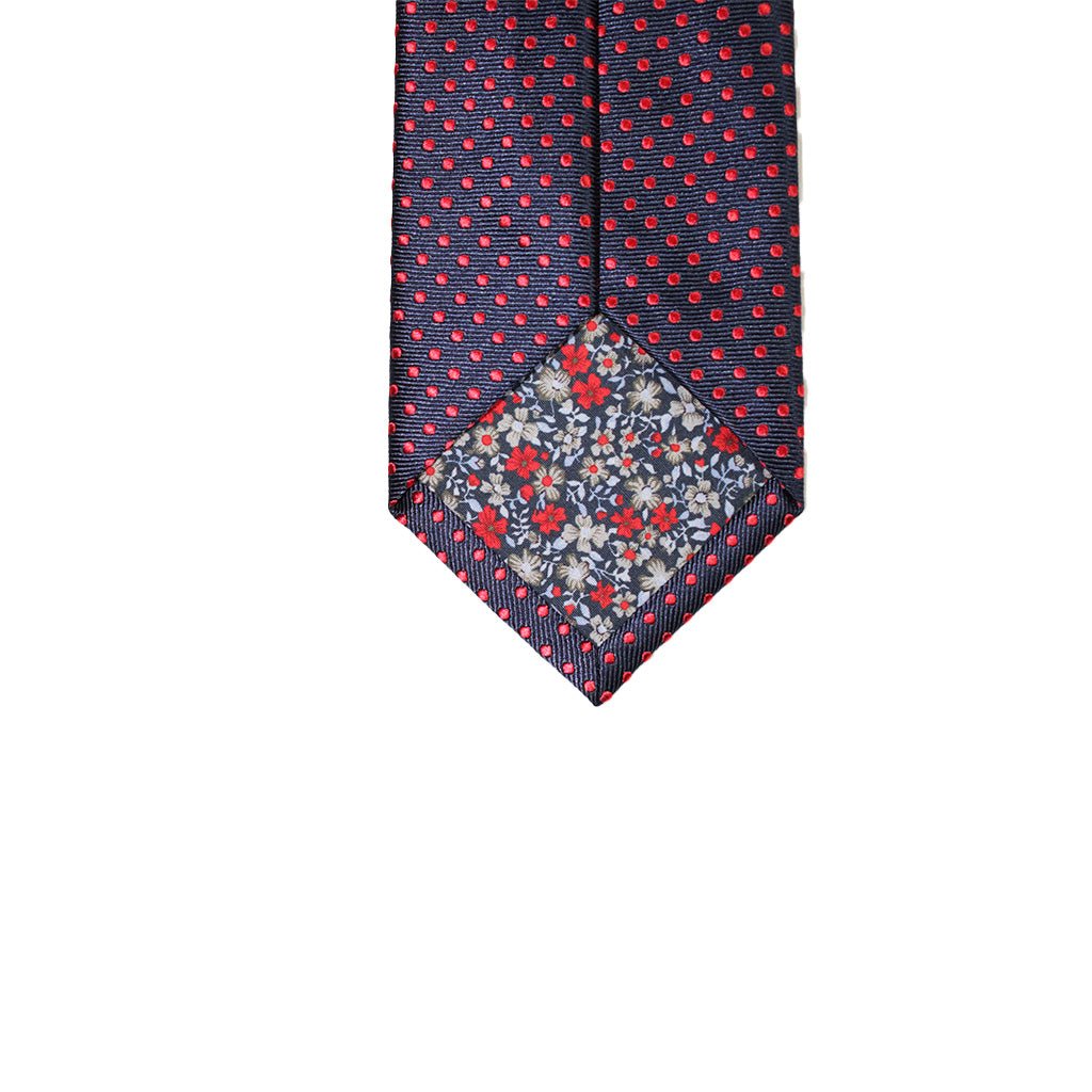 Premium HEMLEY Navy & Red Dotted Silk Tie for Men - Elegant Business & Formal Wear Accessory for Weddings, Office & Special Occasions