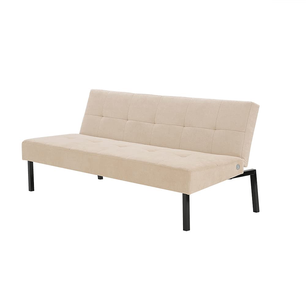 Modern Convertible Futon Sofa Bed for Small Spaces - Space-Saving Sleeper Sofa with Storage | Cream Upholstery | Perfect for Apartments, Dorms & Studio Living Rooms