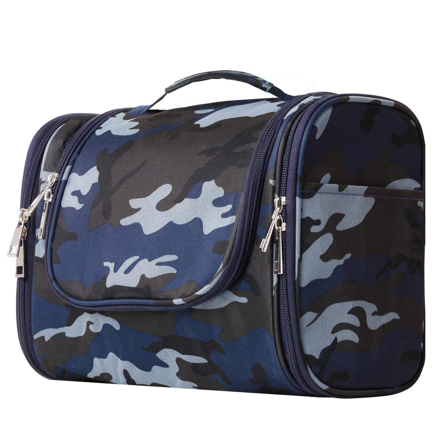 Large Water-resistant Hanging Toiletry Bag for Women & Men - Spacious Travel Cosmetic Organizer with Multiple Pockets, Perfect for Makeup, Shaving Kit & Full-sized Toiletries (Camo Blue) | Ideal for Camping, Gym, Business Trips & Vacation Essentials