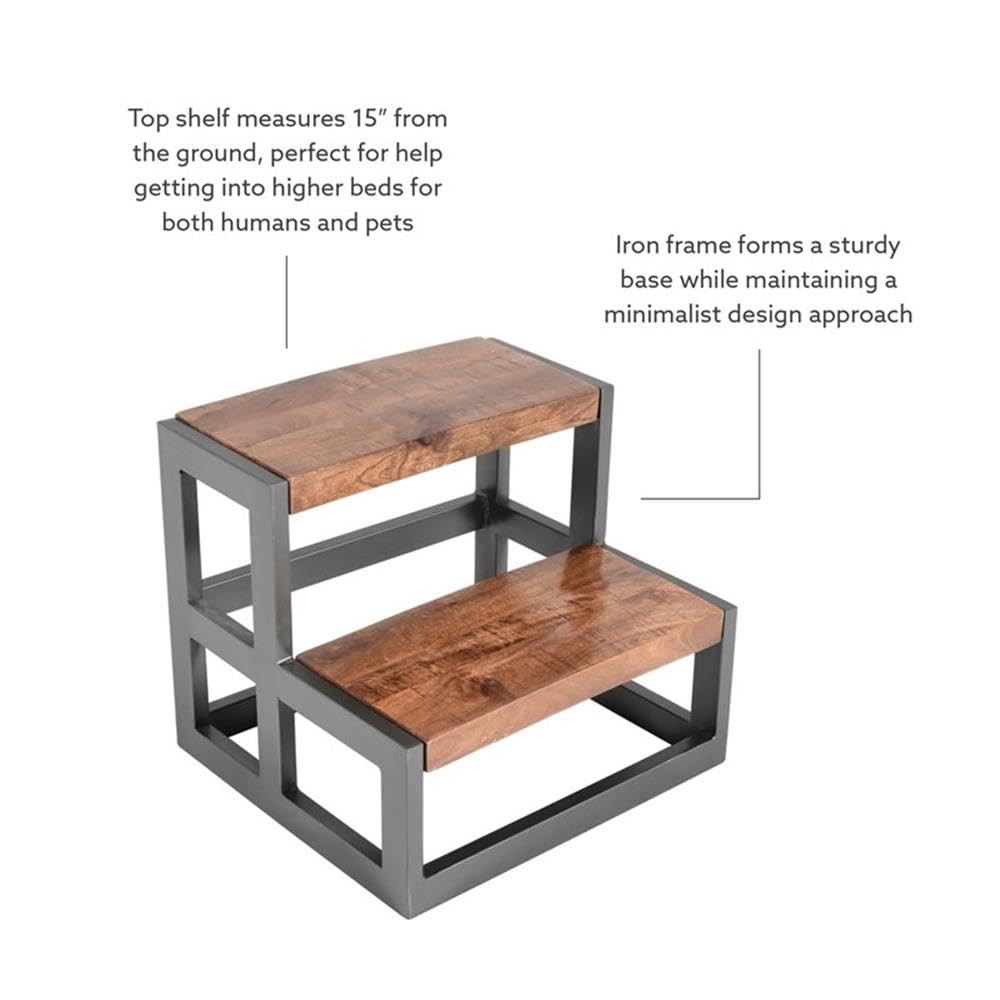 Powell Furniture Linon Benny Wood and Metal Bed Frame in Gunmetal Gray - Sturdy Platform Bed with Headboard for Modern Bedroom, Guest Room & Dorm