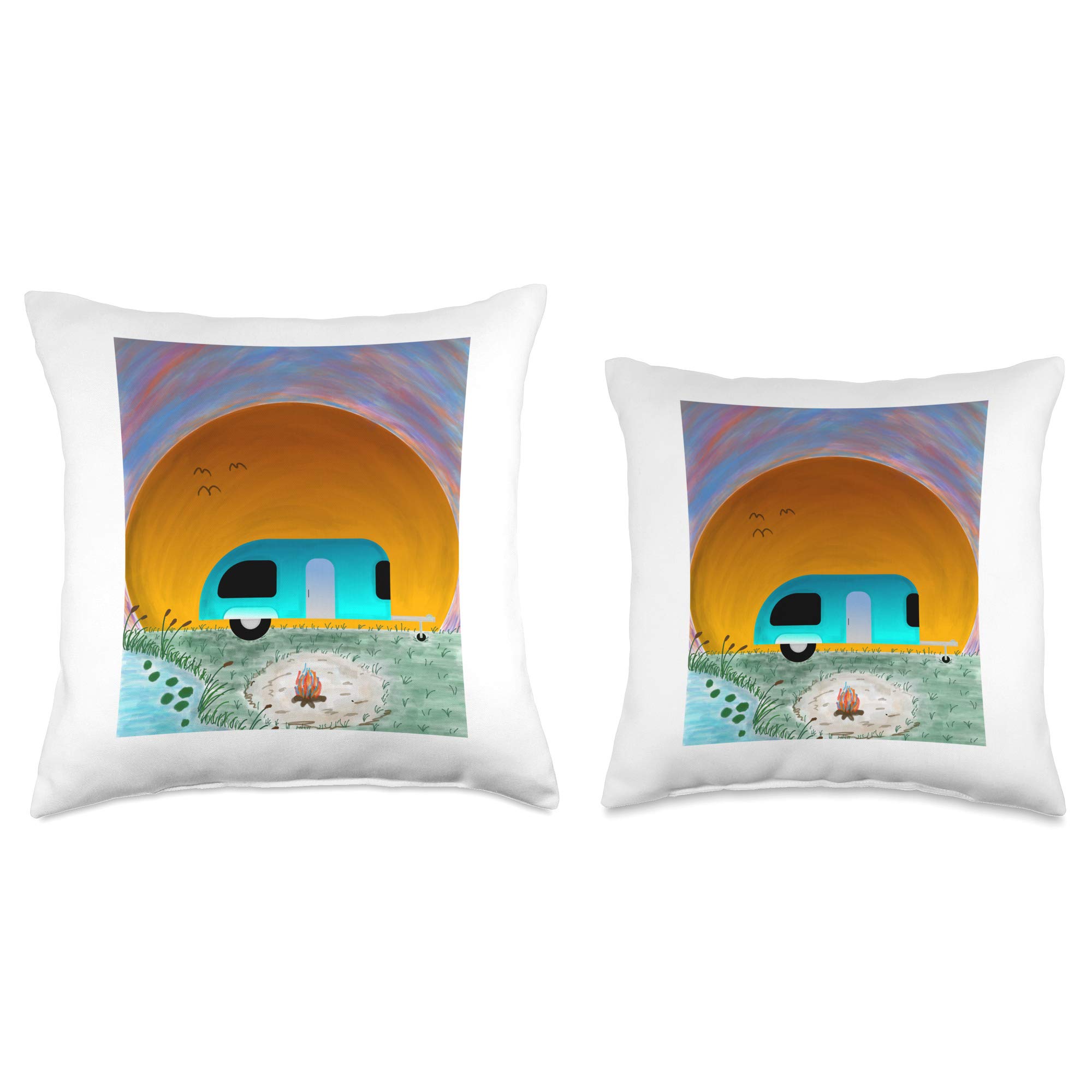 RV Camping Throw Pillow - Sunset Lake Design for Cozy Camper Decor | Perfect for Travel Trailers, Motorhomes & Outdoor Adventures