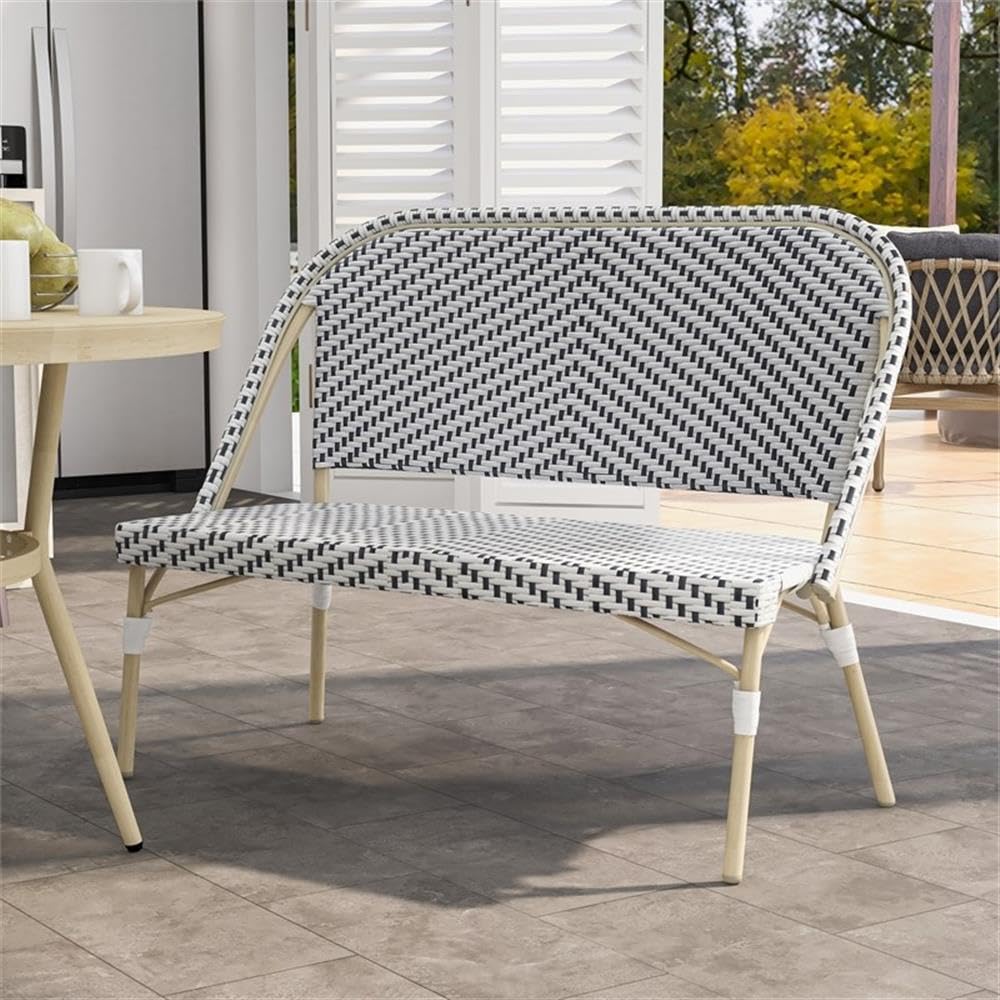 Devey Modern Aluminum Patio Loveseat Bench in Black - Outdoor Furniture for Garden, Poolside & Patio - Weather-Resistant Loveseat by Furniture of America