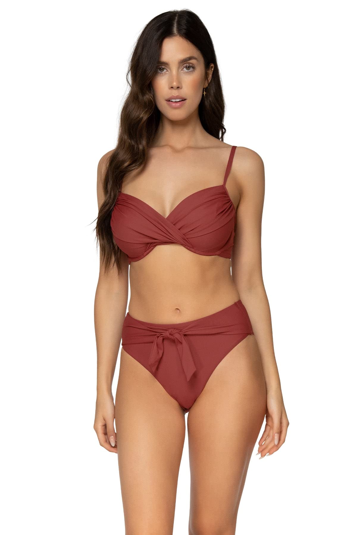 Sunsets Women's Underwire Swim Top - Tuscan Red Crossroads Bikini Top, Size 36DD, Perfect for Beach Vacations & Pool Parties