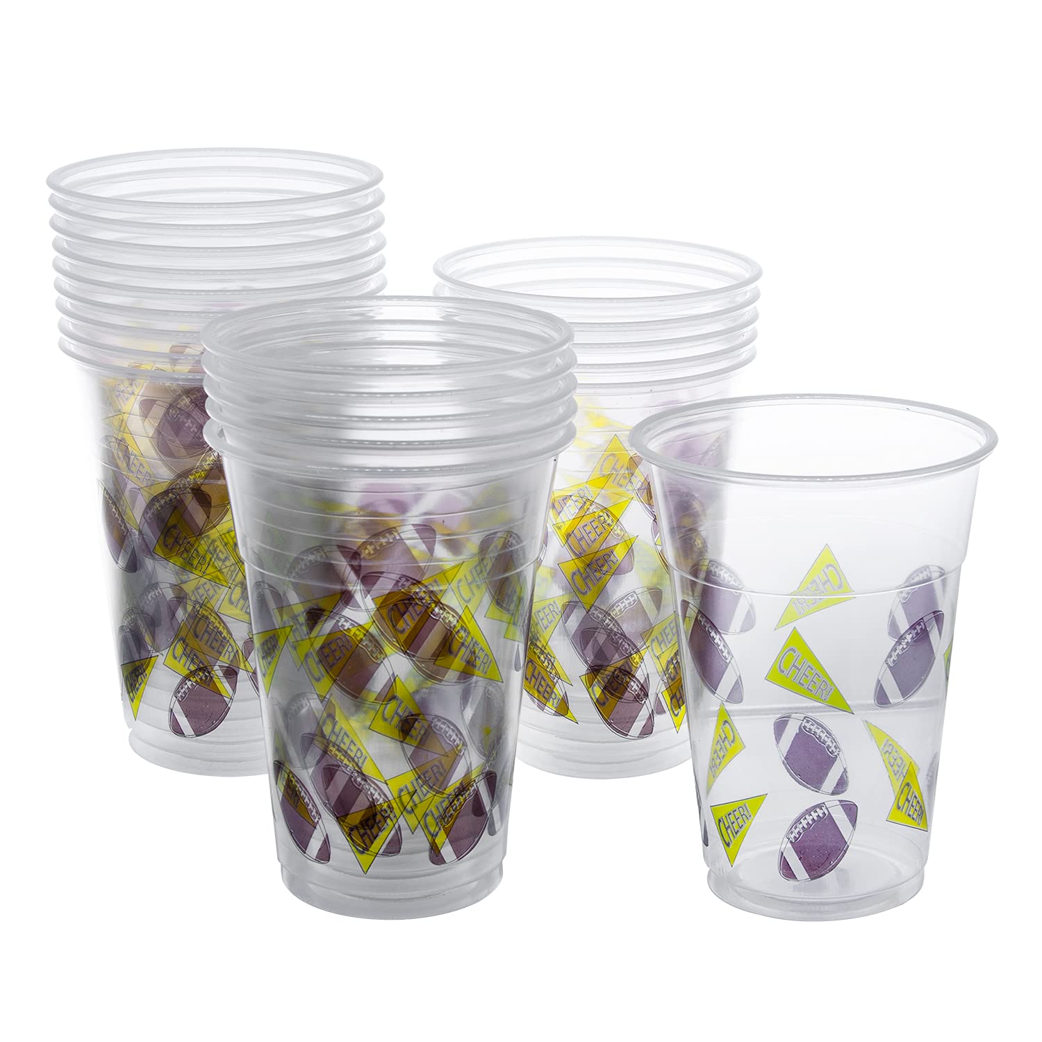 20-Pack 16oz Football Printed Soft Plastic Party Cups - Disposable Drinkware for Game Day, Tailgating & Sports Themed Events