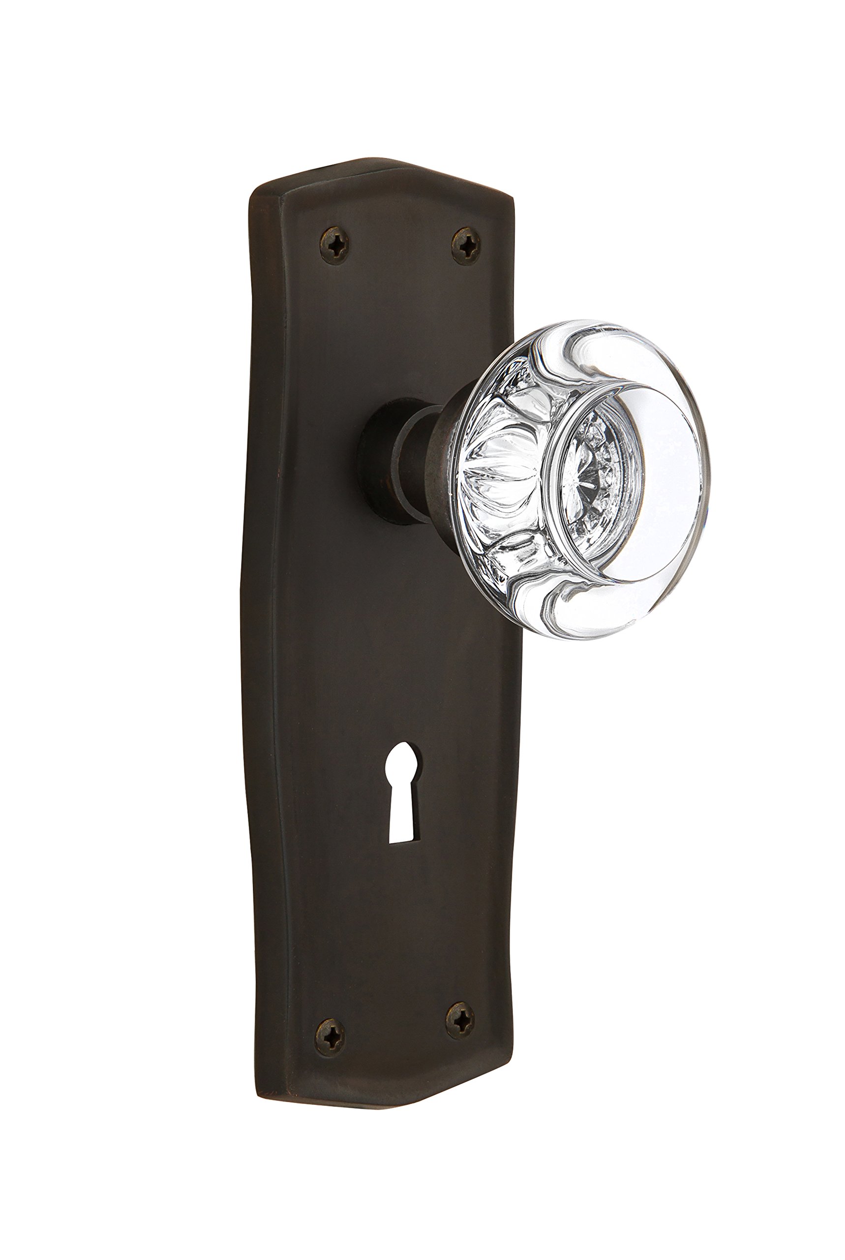 Nostalgic Warehouse 712477 Double Dummy Oil Rubbed Bronze Prairie Plate with Keyhole Round Clear Crystal Glass Knob - Vintage Cabinet Hardware for Kitchen, Bathroom & Furniture Restoration