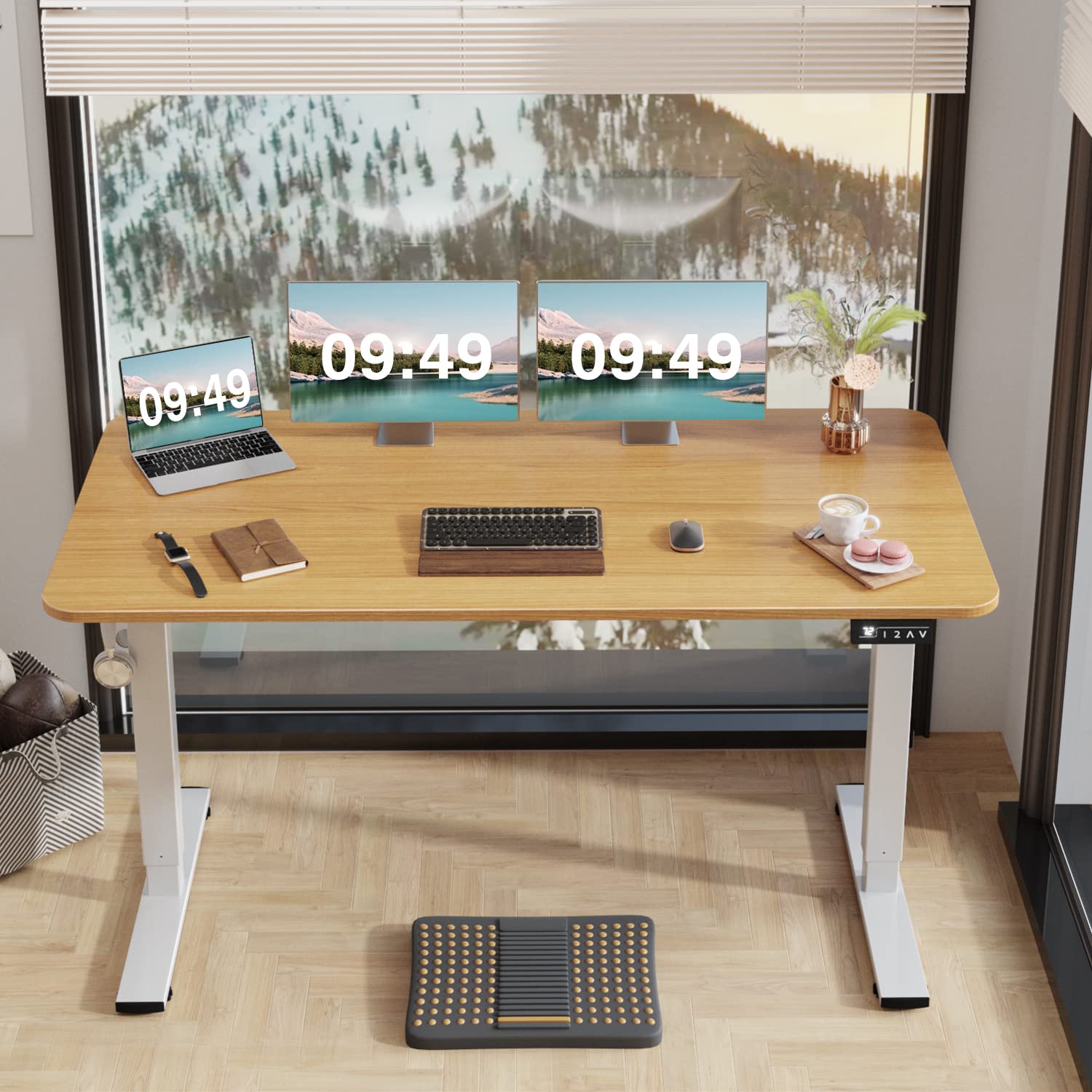 Furmax Electric Height Adjustable Standing Desk 55 x 24 Inches - Sit Stand Home Office Computer Desk with Memory Preset & T-Shaped Metal Bracket (Wood Finish) - Perfect for Remote Work, Gaming & Study Spaces