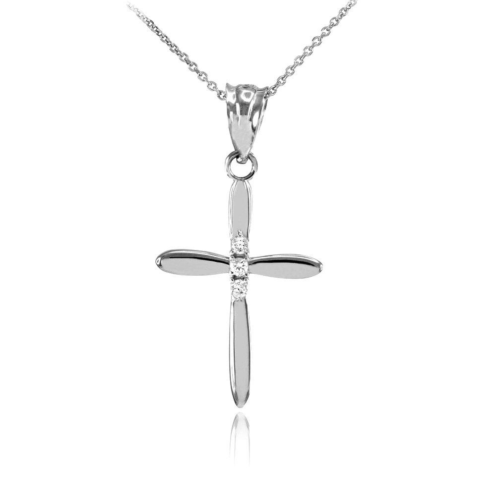 10K White Gold Diamond Cross Pendant Necklace - 1 Inch Dainty Religious Jewelry for Women, Perfect for Baptism, Confirmation & Everyday Elegance