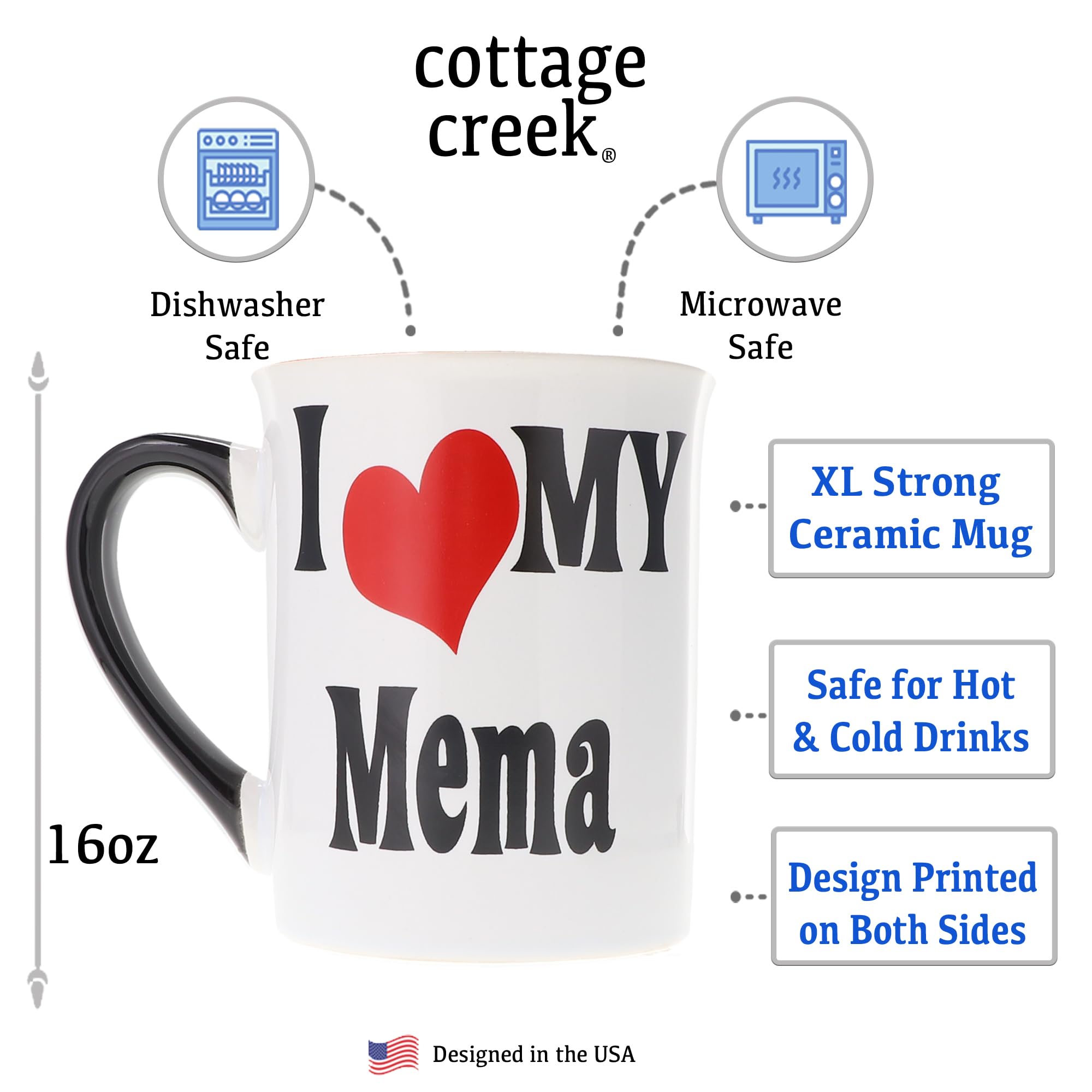 I Love My Mema Ceramic Coffee Mug - 16 oz Black & White Grandma Gift Mug with Box, Perfect Tea Cup for Nana, Cute Grandparent Gifts for Baby Showers, Birthdays & Mother's Day | Ideal for Coffee, Tea & Hot Chocolate at Home
