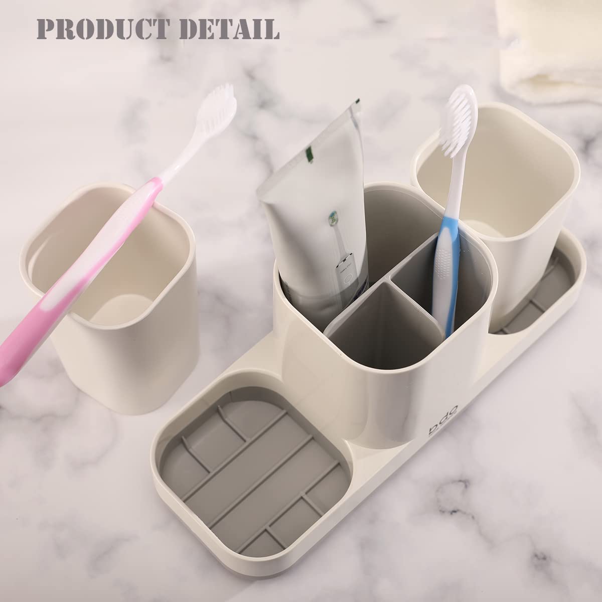 White Toothbrush Holder & Toothpaste Dispenser Set - 2 Bathroom Cups & Electric Toothbrush Stand for Vanity Countertop Organization | Kids Bathroom Decor Accessories | Perfect for Family Bathrooms & Guest Suites