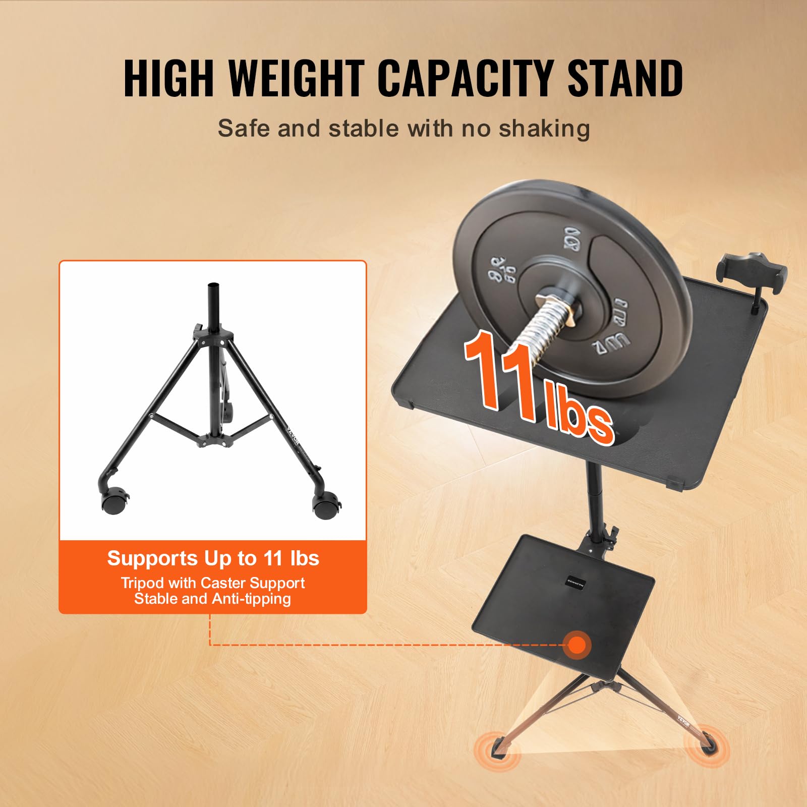 VEVOR Adjustable Projector Stand with Wheels & 2 Trays - 31.3