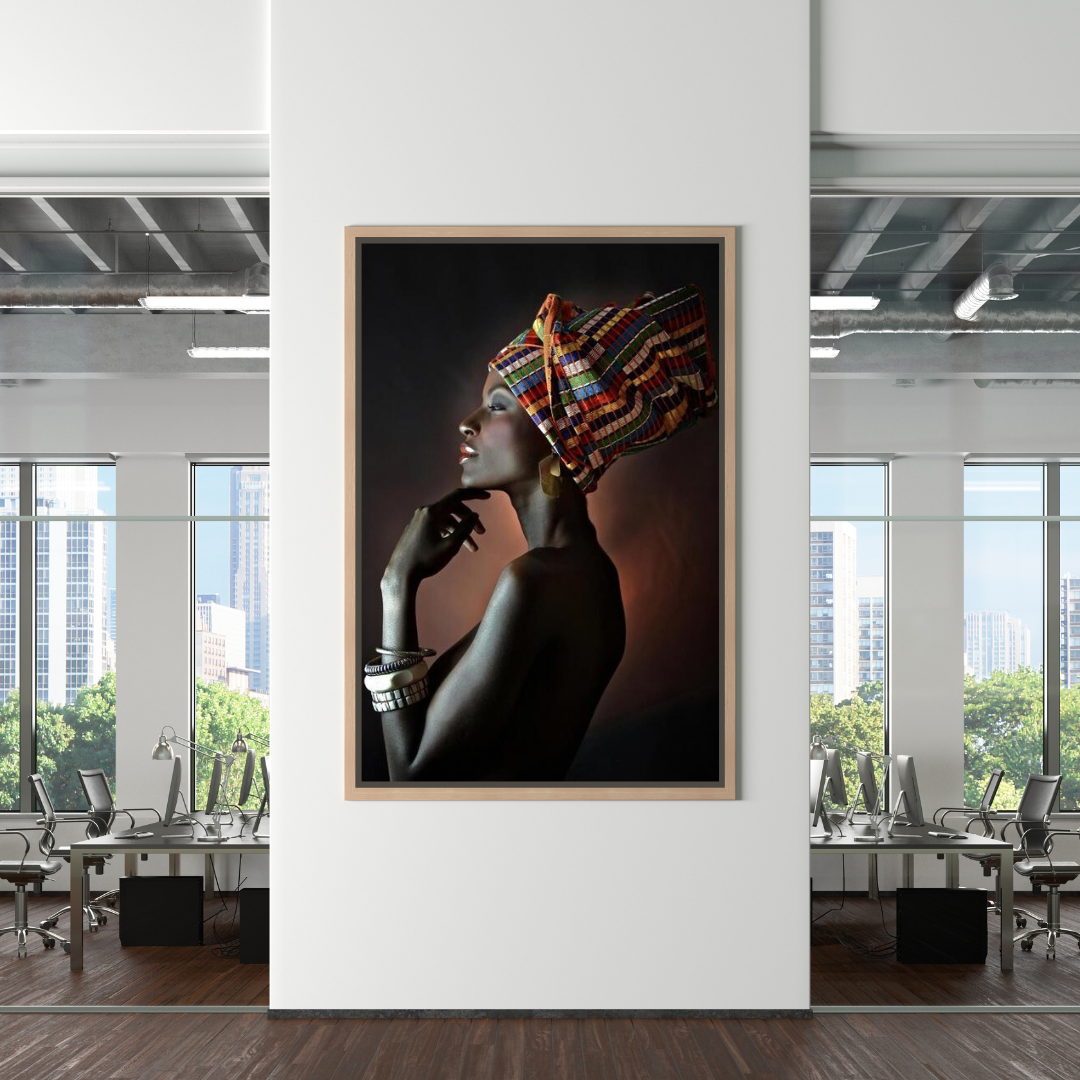 Afro Girl Crowned Flower Canvas Wall Art - Black Girl Empowerment Decor for Living Room, Bedroom & Office - Unique African American Home Wall Decor
