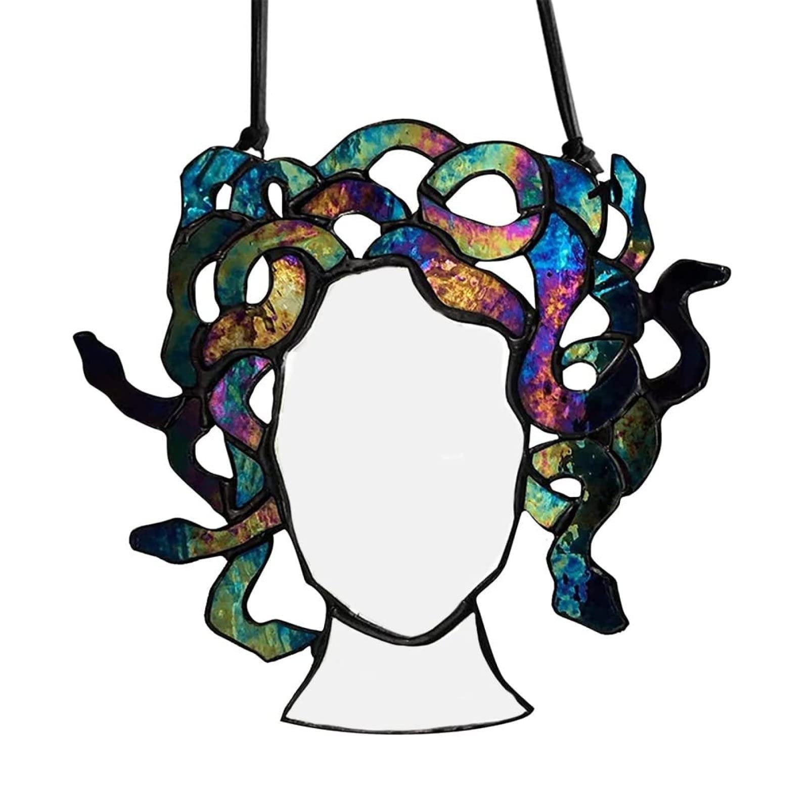 Medusa Stained Glass Suncatcher Mirror - Colorful Acrylic Decorative Wall Art with Mythical Gorgon Design for Indoor/Outdoor Decor - Perfect for Gothic Home Decor, Halloween Party, Witchy Aesthetic & Garden Ornament
