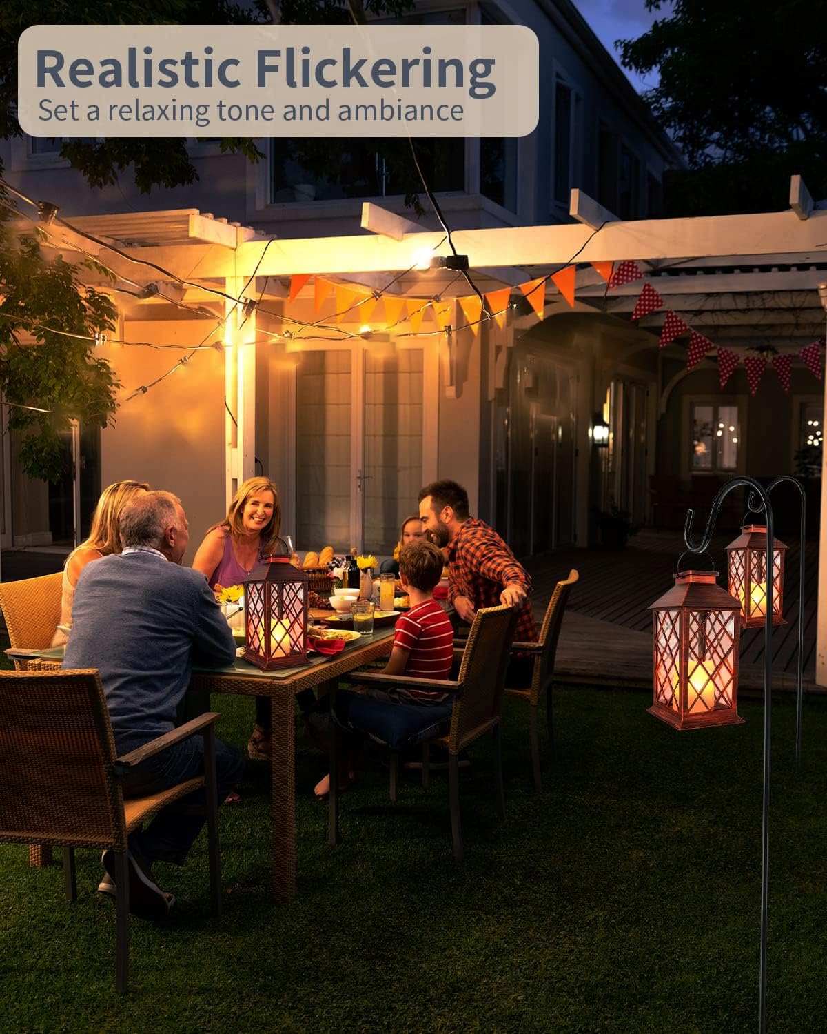 SHYMERY Solar Powered Outdoor Hanging Lanterns - 2 Pack Waterproof LED Flickering Flameless Candles for Garden, Patio, Porch, Deck & Yard Decor | Long Lasting Solar Lights for Romantic Ambiance, Wedding Decorations & Holiday Lighting