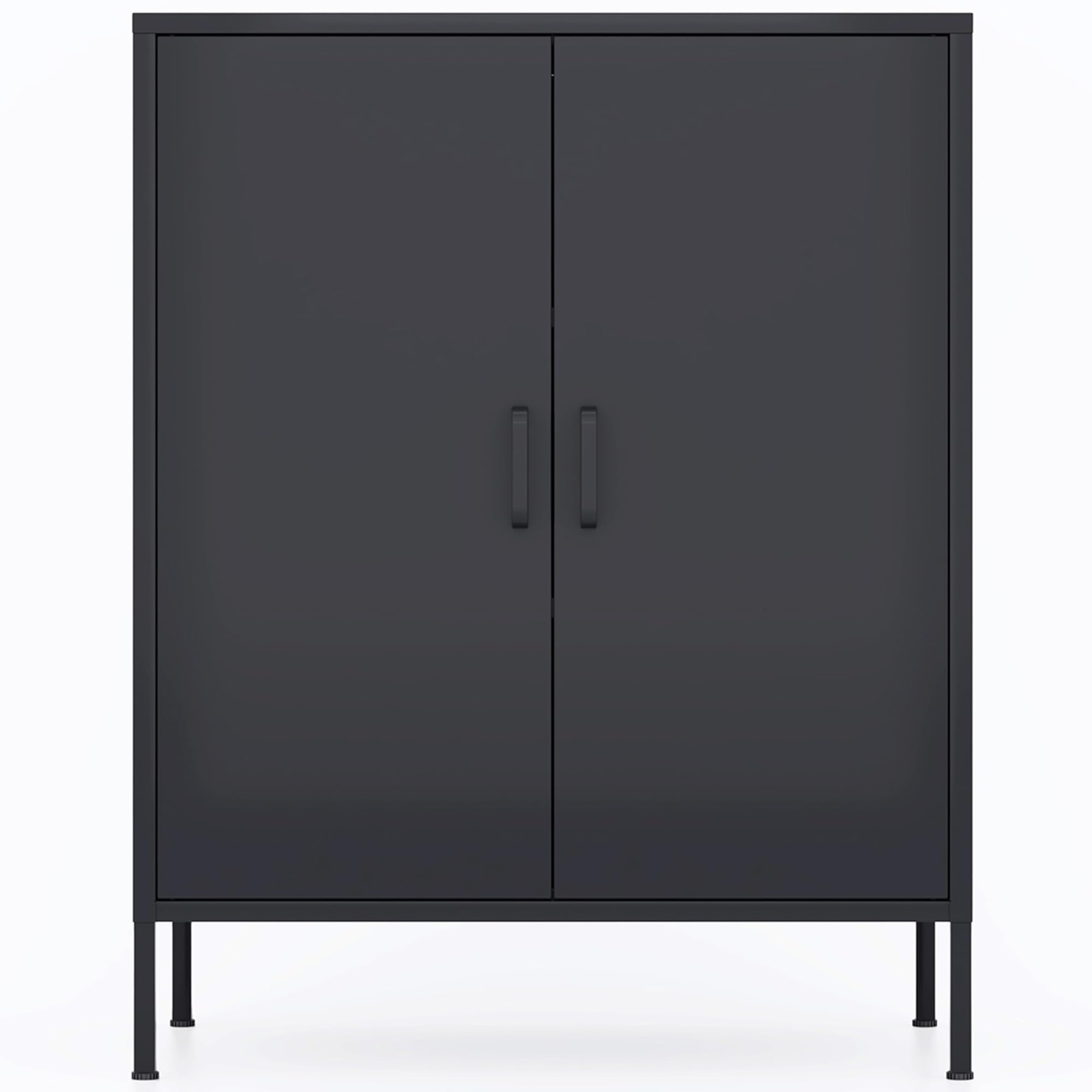 2-Door Metal Storage Cabinet with Shelves - Heavy Duty Steel Locker for Entryway, Kitchen, Home Office & Garage Organization - Black (Ideal for Storing Tools, Cleaning Supplies & Household Items)
