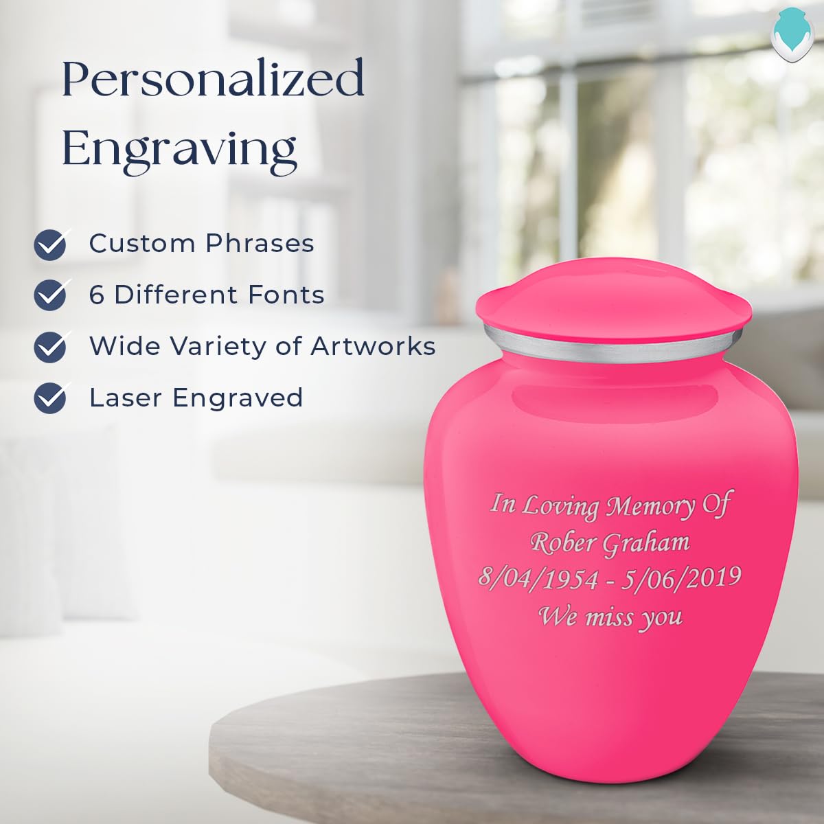 Personalized Cremation Urns for Human Ashes - Large Bright Pink Funeral Urn for Adults with Double Side Engraving (Holds 200 lbs) - Perfect for Memorial Services, Home Display & Honoring Loved Ones
