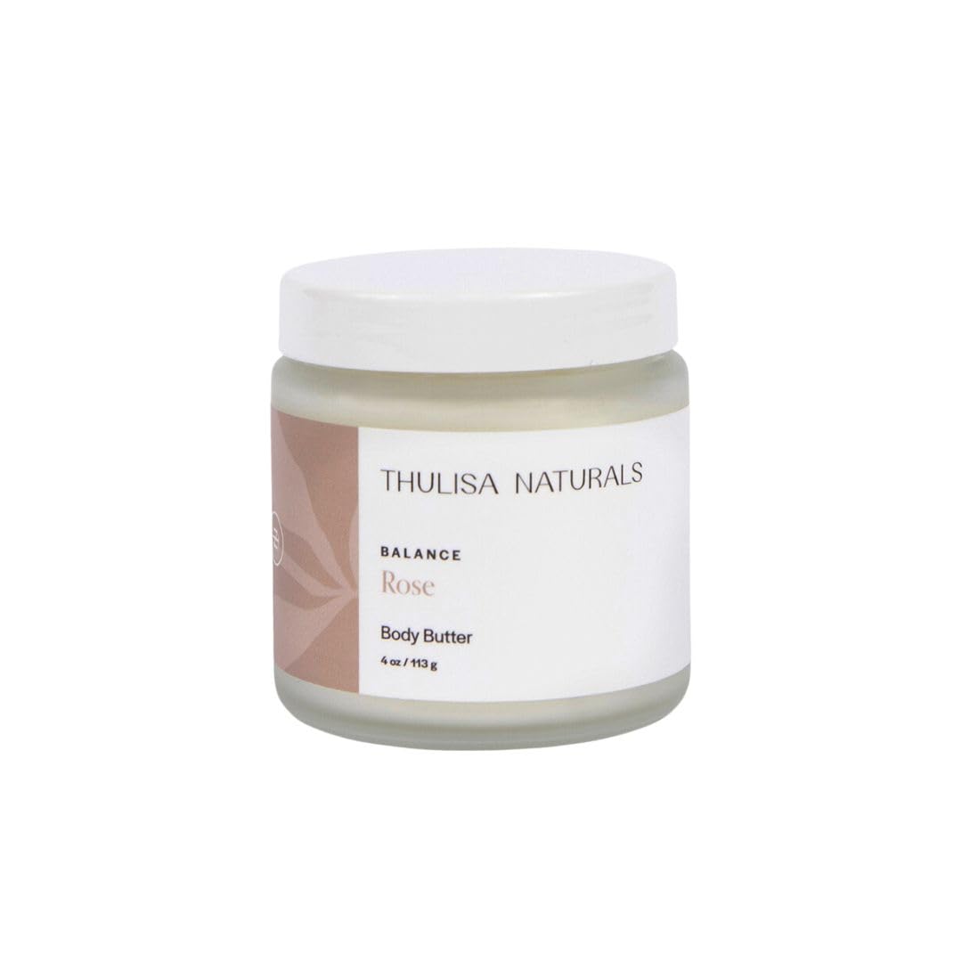 Organic Shea Butter Body Cream - 4 oz Deep Moisturizing Lotion for Dry Skin with Pure Orange & Peppermint Essential Oils - Thulisa Naturals Rose Scented - Perfect for Daily Hydration, Massage & Aromatherapy