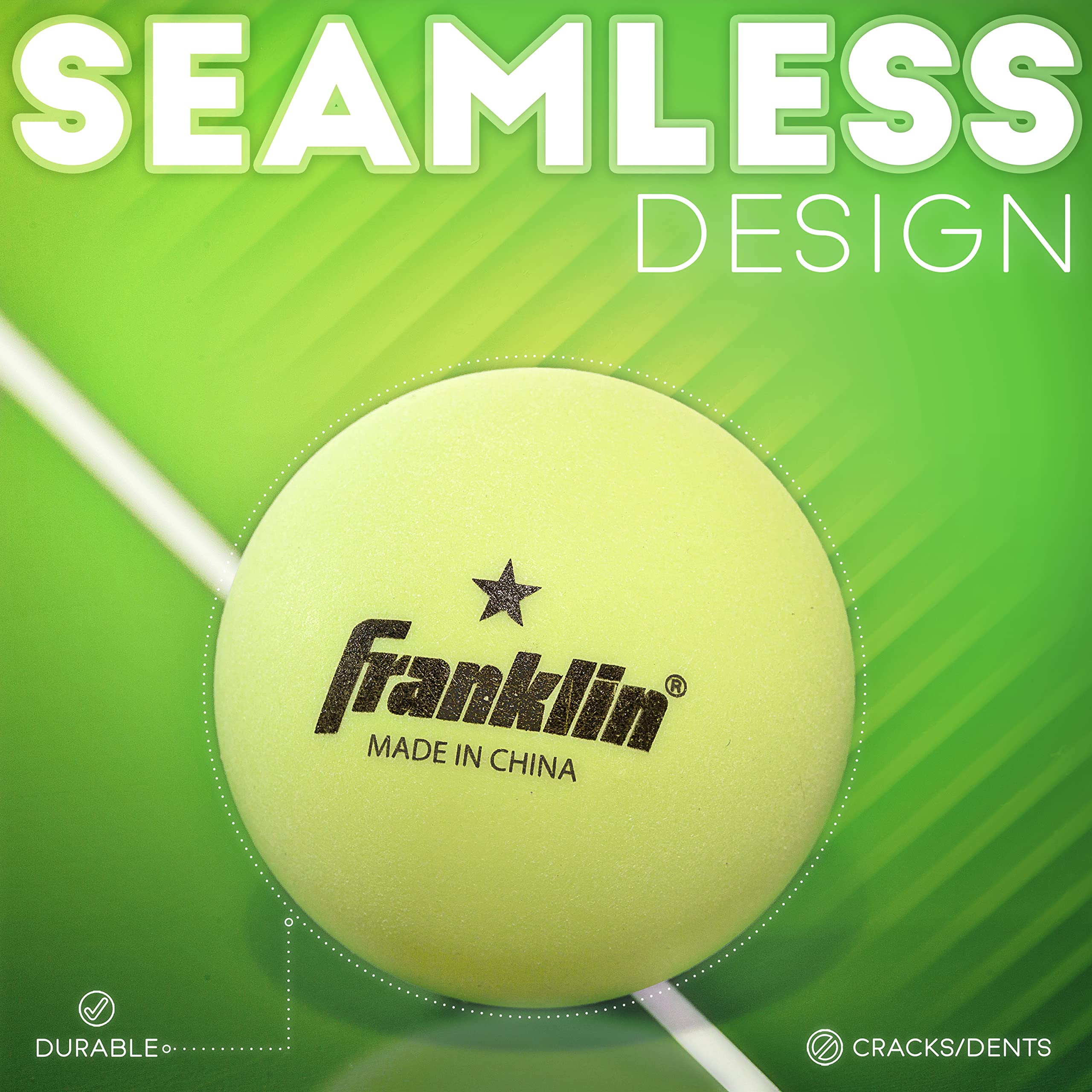 Franklin Sports Glow in The Dark Ping Pong Balls - 40mm Official Size Table Tennis Balls (6-Pack) - High Performance Glowing Green Balls for Night Play, Practice & Indoor/Outdoor Games