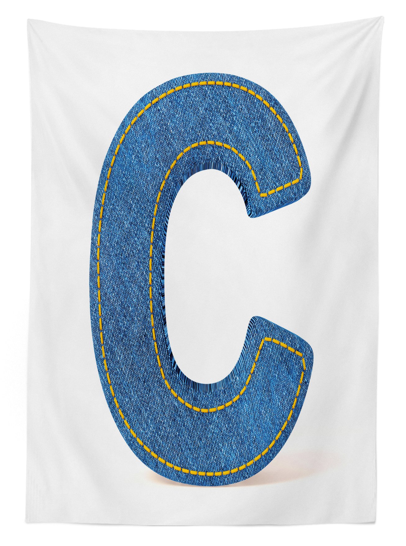 Ambesonne Letter C Outdoor Tablecloth - Alphabet Sign, Uppercase C Denim Retro Design with Stitches, Washable Picnic Table Cover 58