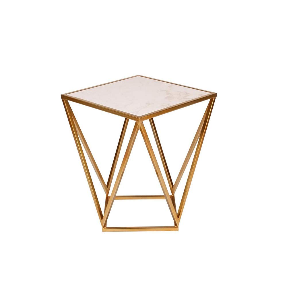 Nordic Minimalist Modern End Table - Marble Square Coffee Table with Metal Frame, Industrial Style Living Room Furniture, Gold/Black (45×45×55cm) - Perfect for Small Spaces, Apartments & Home Office Decor