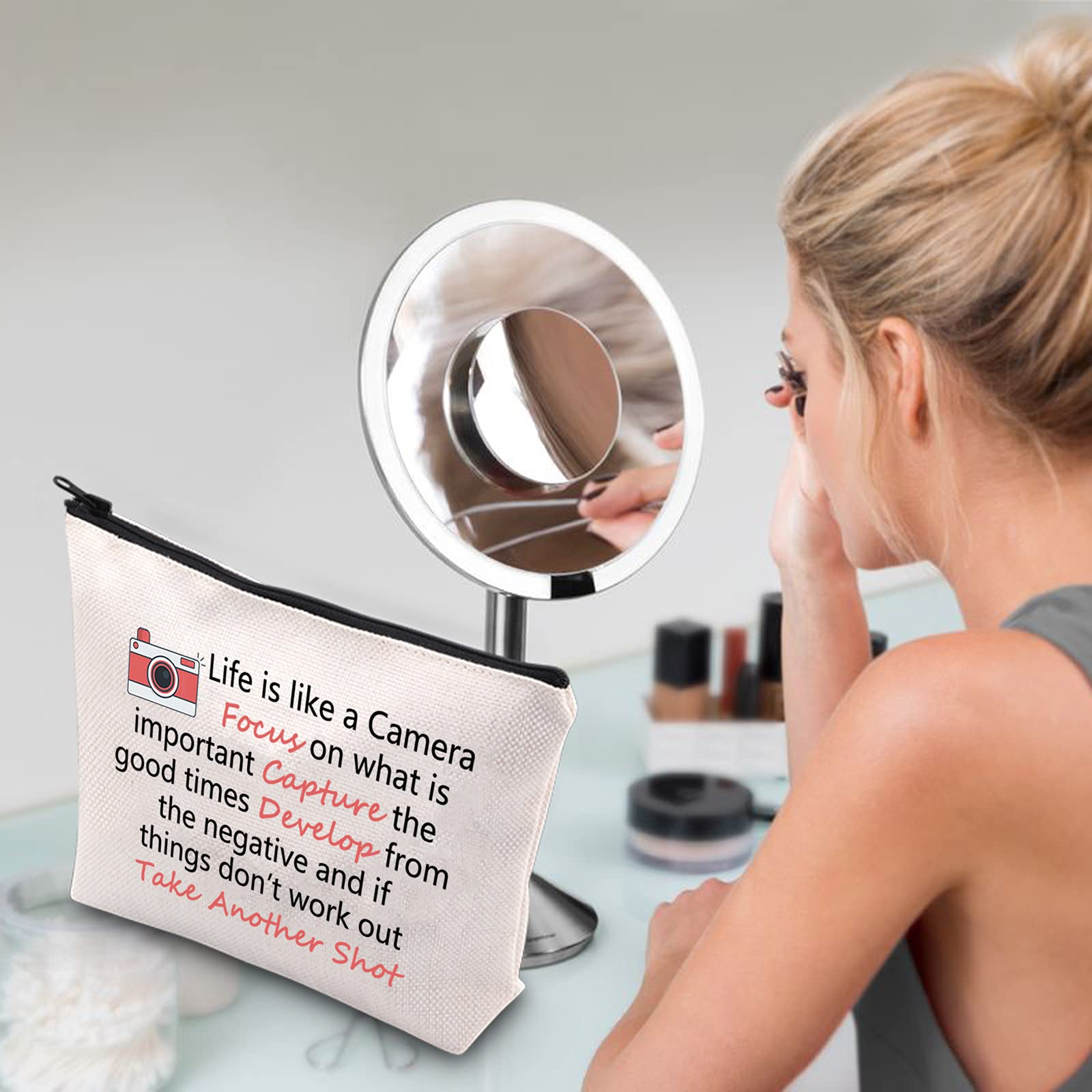 Life is Like a Camera Inspirational Photography Zipper Pouch - Waterproof Makeup Bag for Photographers & Artists - Perfect Camera Accessory Gift for Travel, Cosmetics & Daily Essentials Storage