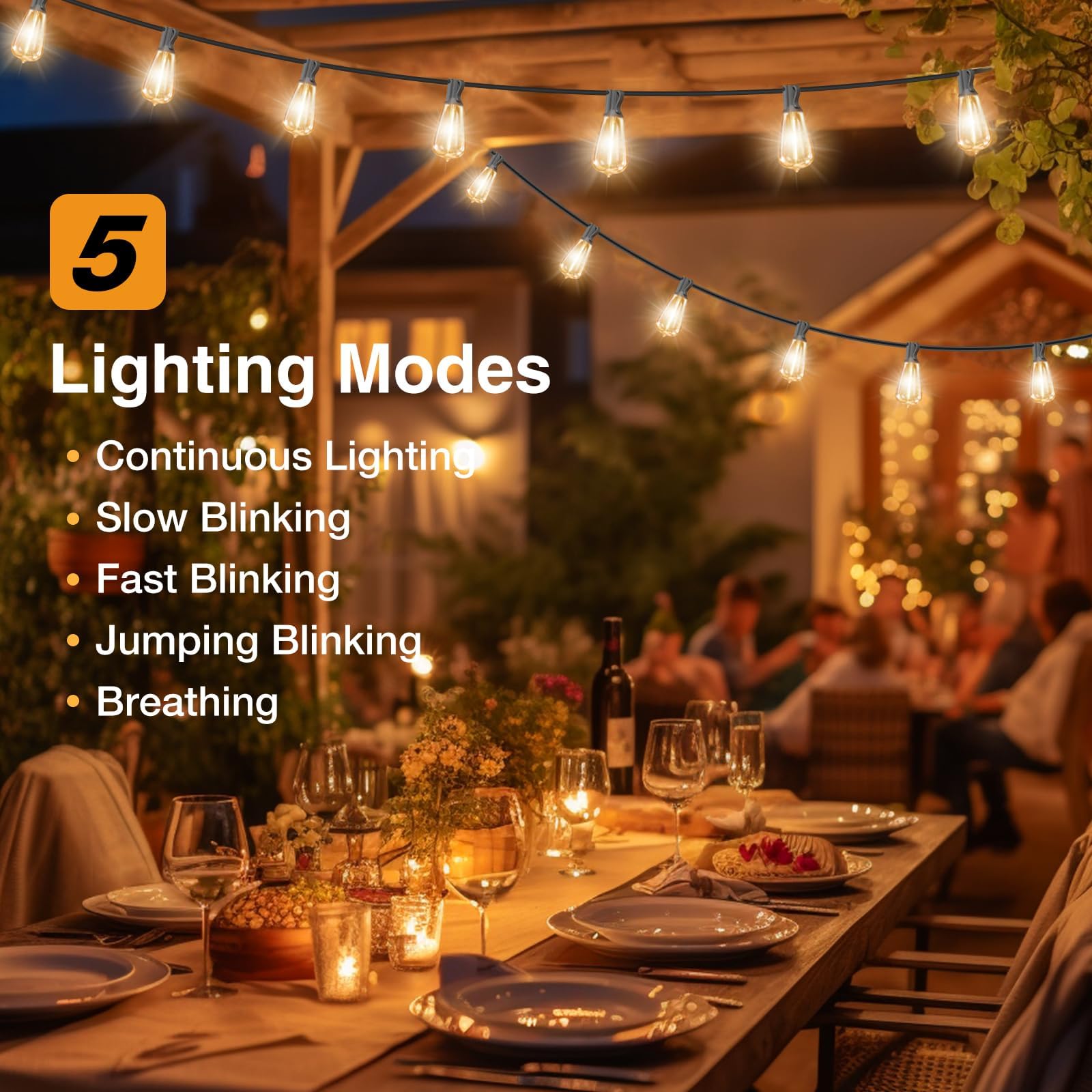 120FT Solar String Lights Outdoor - 50+3 LED Shatterproof Solar Powered Patio Lights with 5 Light Modes, Waterproof Hanging Lights for Balcony Backyard Garden Party Decor - Perfect for Weddings, Christmas, and Outdoor Gatherings