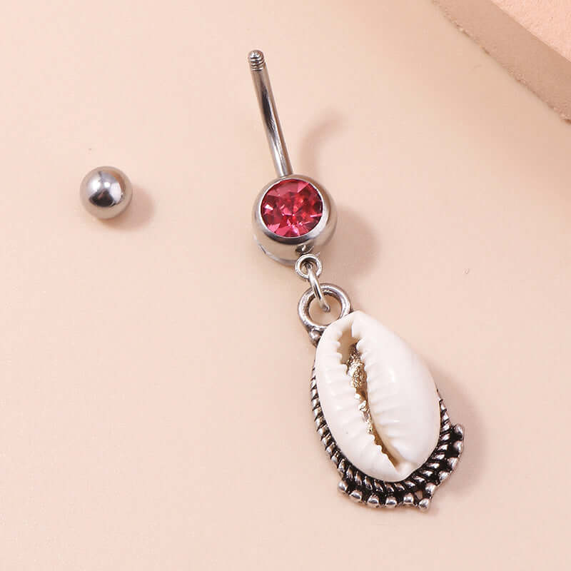 14G Seashell Dangle Navel Belly Ring Piercing Jewelry - Ocean Wave Design for Women | Perfect for Beach Parties, Summer Fashion & Body Piercing Enthusiasts | XBC76