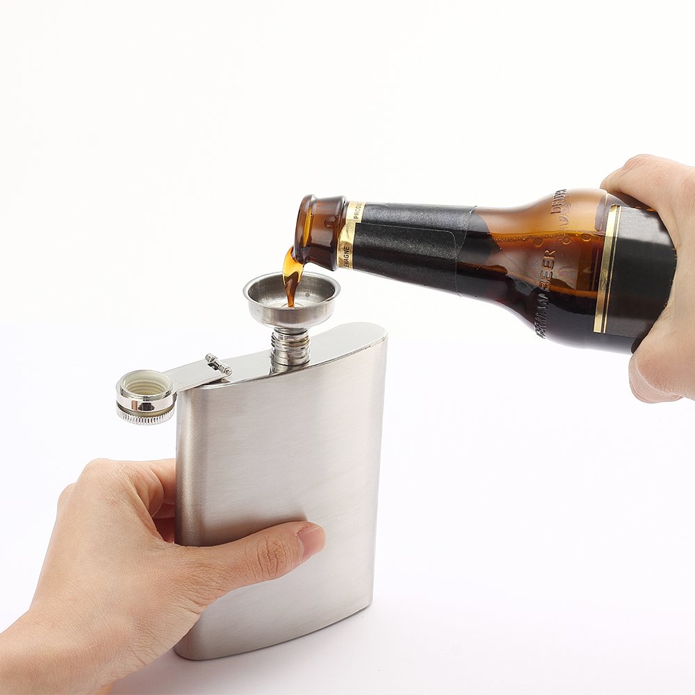 6-Pack 8 oz Stainless Steel Hip Flask with Funnel Set by QLL - Leakproof & Durable for Whiskey, Vodka, Bourbon - Perfect for Outdoor, Camping, Travel & Gifts