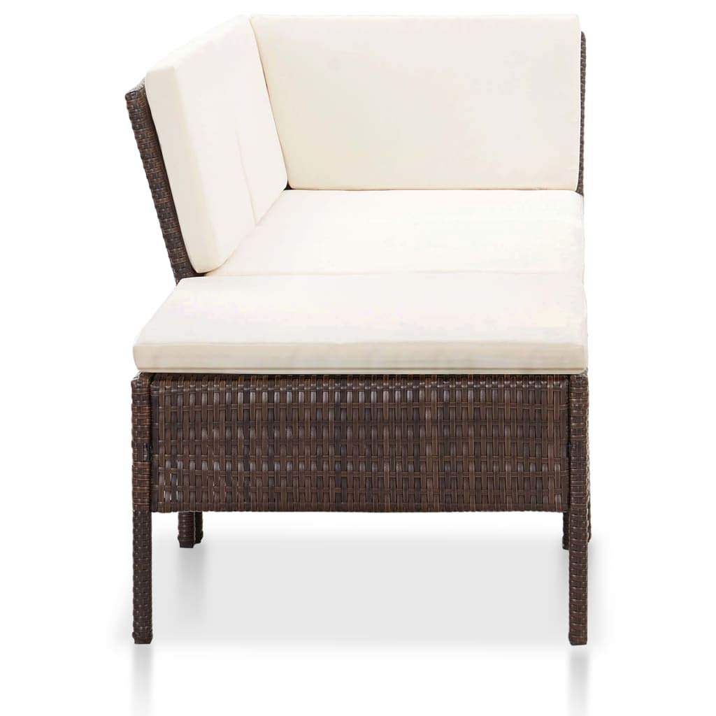 3-Piece Brown Poly Rattan Patio Lounge Set with Cushions - Outdoor Sofa Furniture for Front Porch, Deck, Balcony or Backyard - Perfect for Garden Relaxation & Entertaining Guests