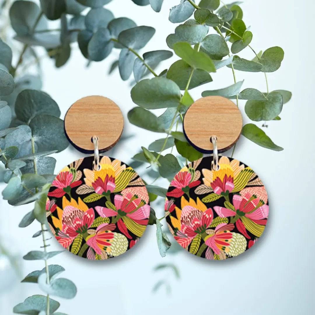 Wild Proteas Australian Wooden Earrings - Handmade Boho Dangle Earrings for Women - Perfect for Festivals, Weddings & Boho Fashion