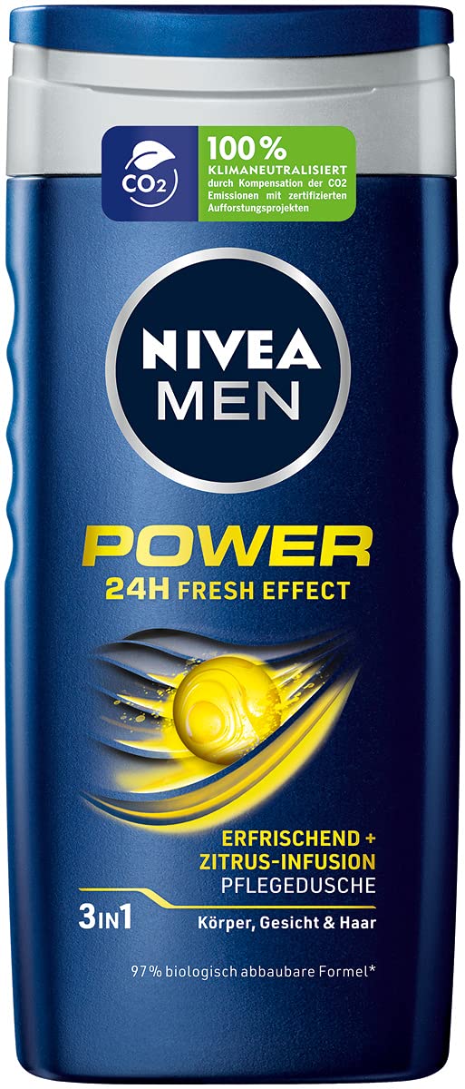Nivea Men Power Fresh Shower Gel - 250ml | Refreshing & Invigorating Body Wash for Men | Perfect for Post-Workout & Morning Shower Routine