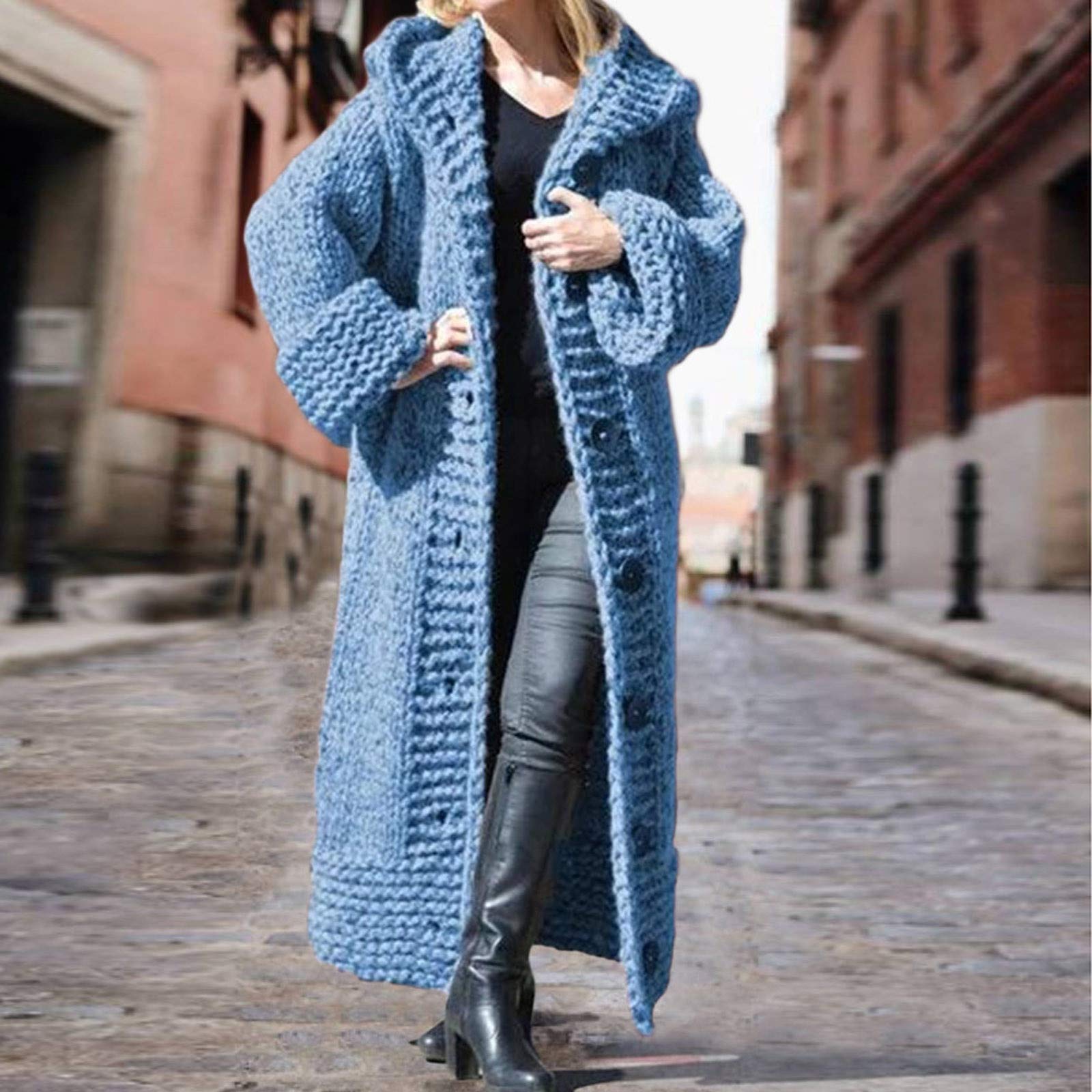 Heavyweight Oversized Hooded Sweater Cardigan - Chunky Knit Open Front Long Sleeve Loose Fit Jacket for Women | Cozy Winter Layering, Casual Outfits & Loungewear