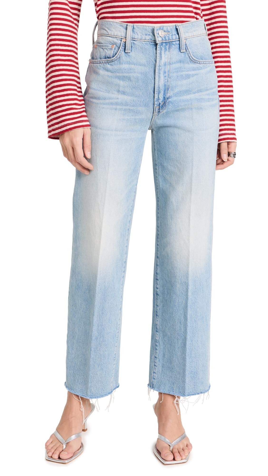 MOTHER Women's The Rambler Zip Fray Jeans - High Waist Distressed Denim Pants for Casual Outfits & Street Style Fashion