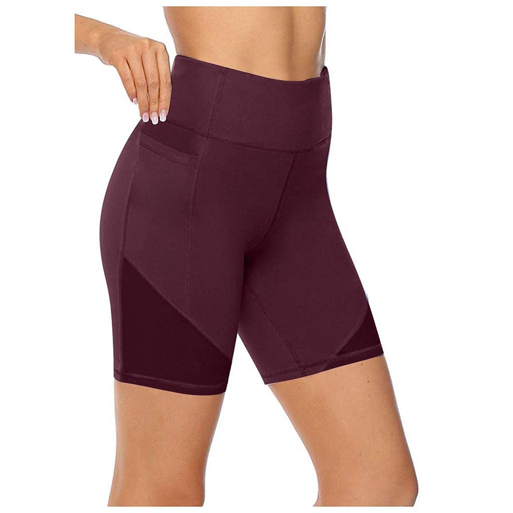 Women's High Waisted Leggings Shorts - Buttery Soft, High Stretch with Pockets - Tummy Control & Butt Lift Workout Pants (Wine Red) for Yoga, Running & Gym