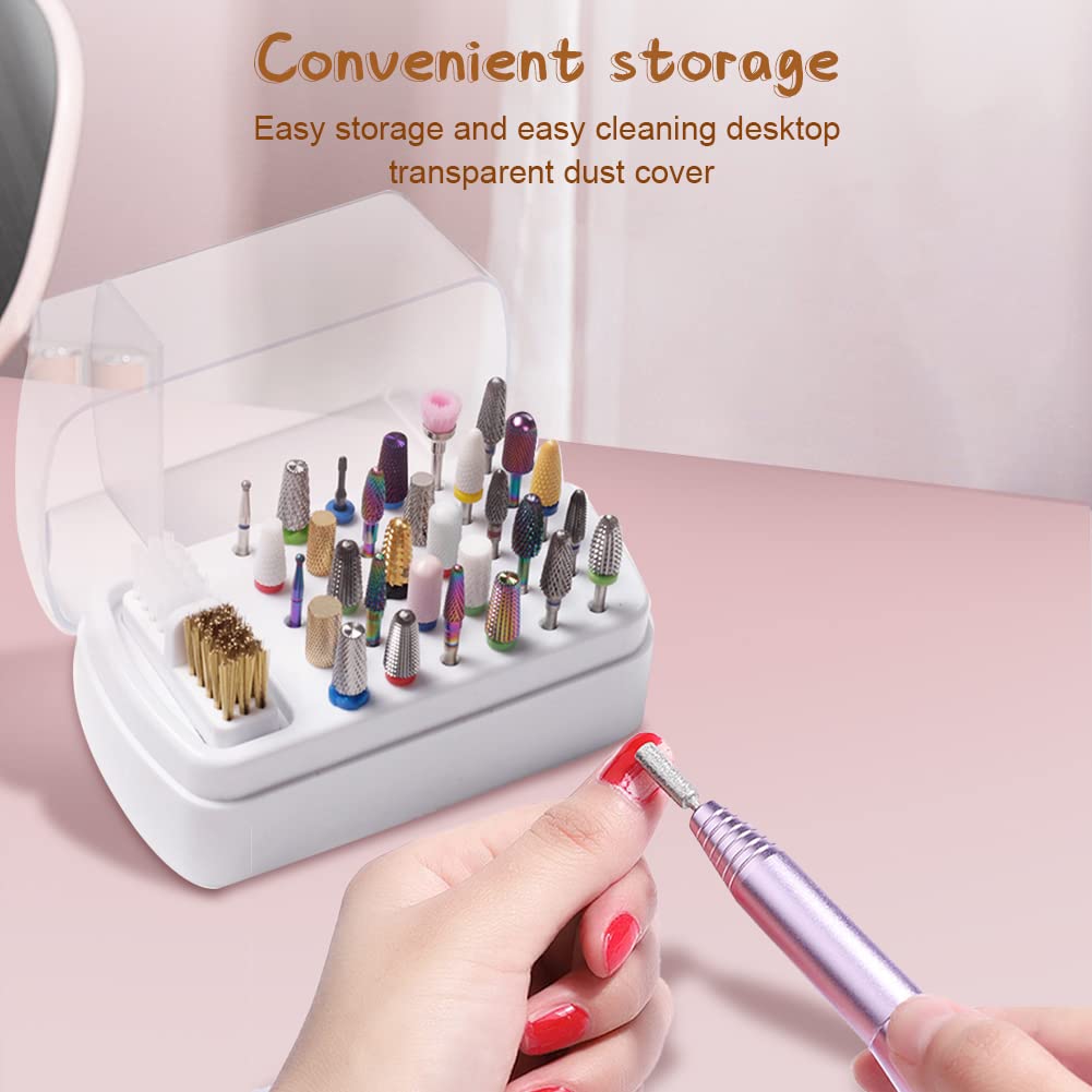 30 Hole Storage Box Organizer for Nail Drill Bits - Includes Cleaning Brush, Wire & Nylon Brushes - Perfect for Nail Salons, Home Manicures & Professional Nail Technicians