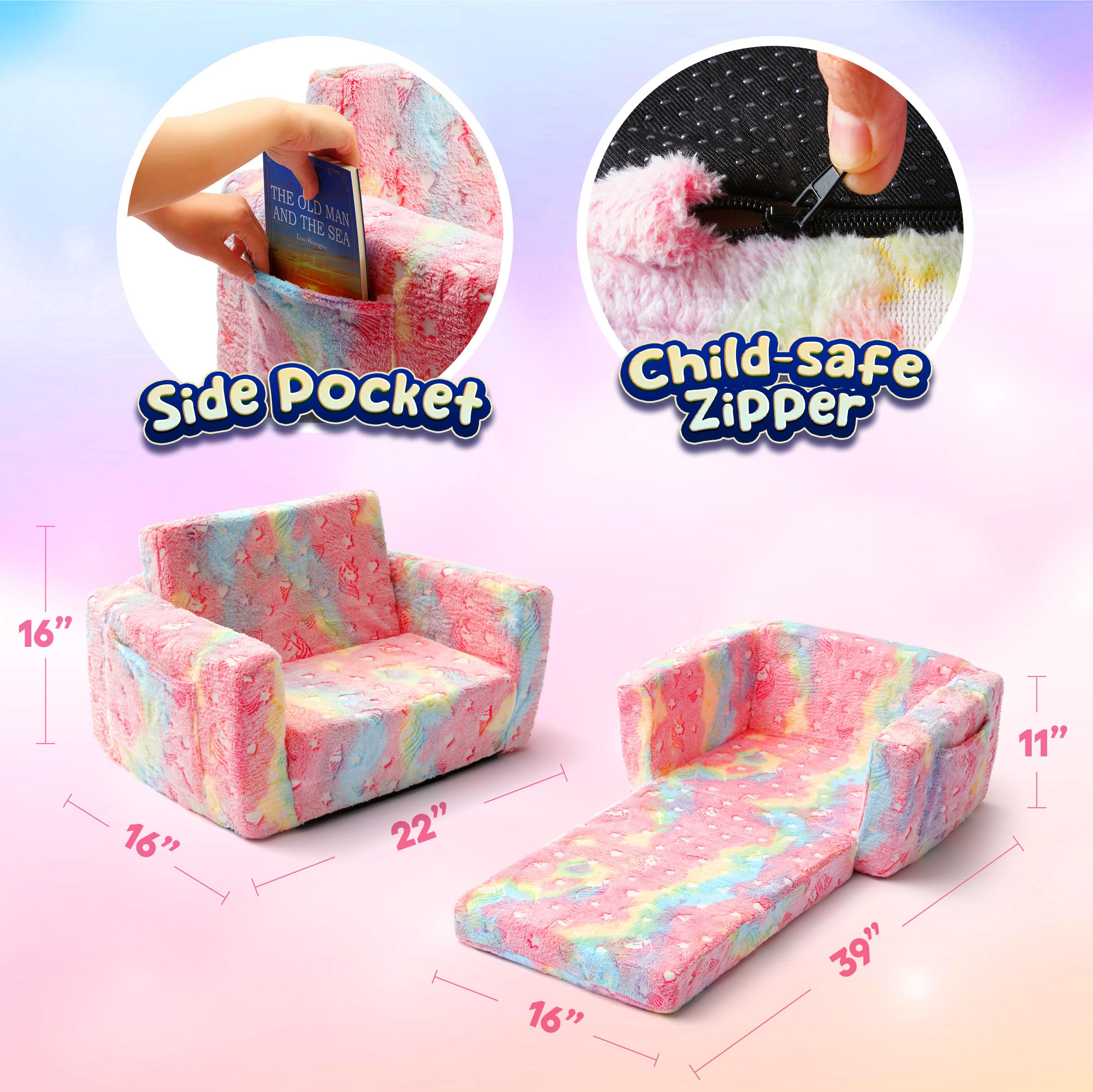 Toddler Couch for Kids - Foldable Sofa Bed & Comfy Lounge Chair for Boys and Girls | Perfect for Playroom, Nursery, or Kids' Reading Nook