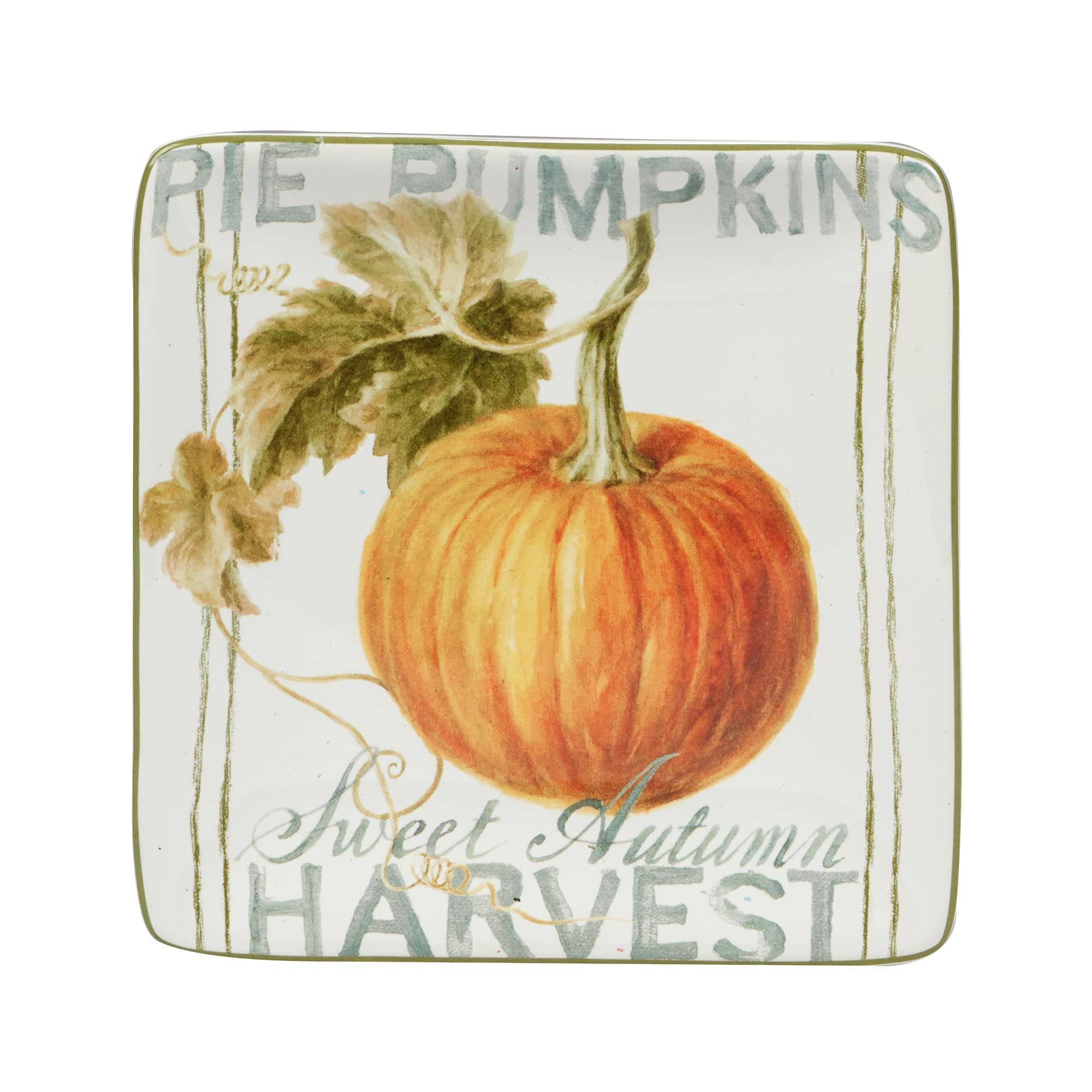 Certified International Autumn Harvest 4-Piece Square Canape & Luncheon Plate Set - Elegant Small Appetizer Plates for Parties, Tea Time & Holiday Gatherings