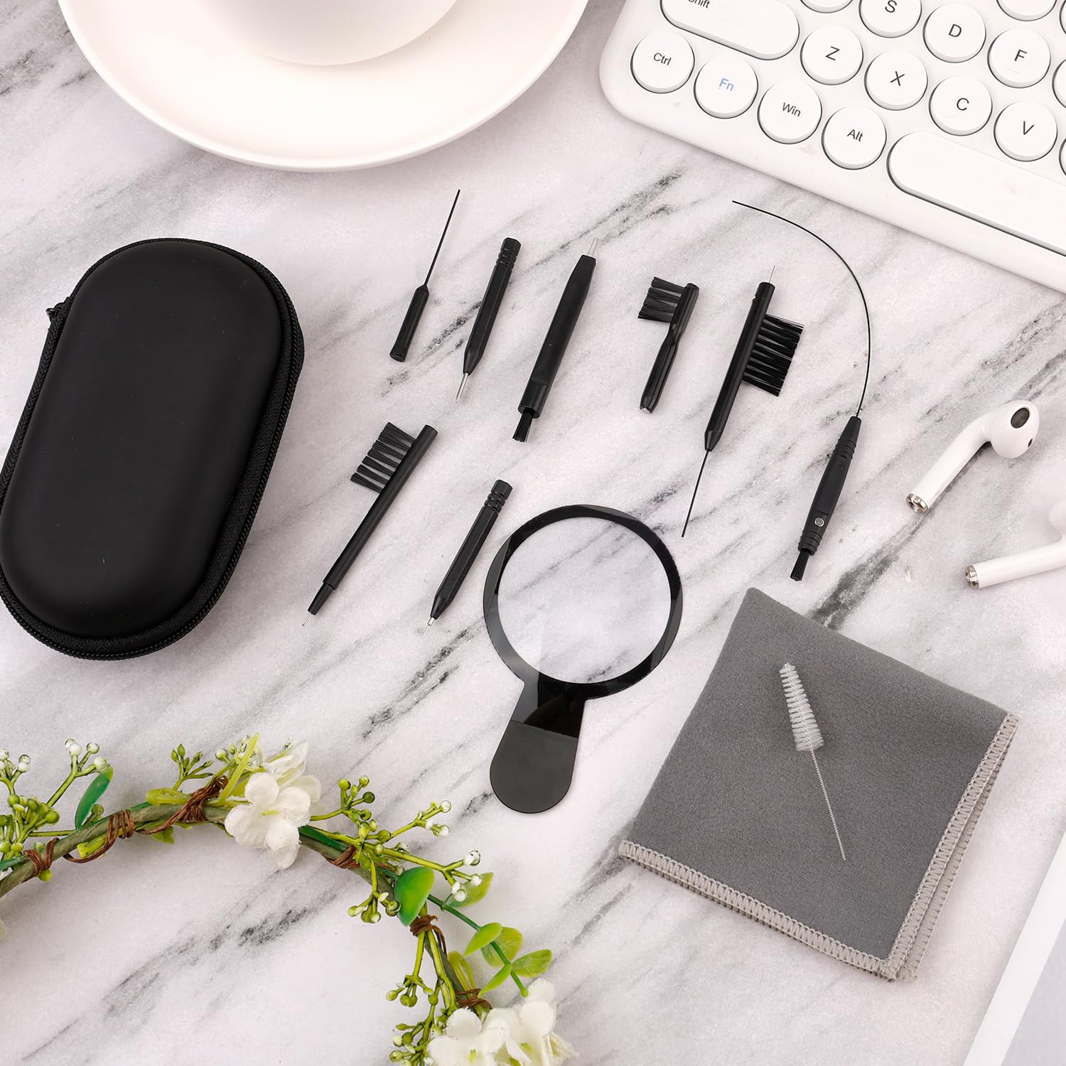 **12-Piece Hearing Aid Cleaning Kit - Includes Brush, Magnifier, Ventilation Rod, Screwdriver & Case - Essential Accessories for Hearing Aids, Headsets, Earbuds & Earphones - Perfect for Daily Maintenance & Travel**