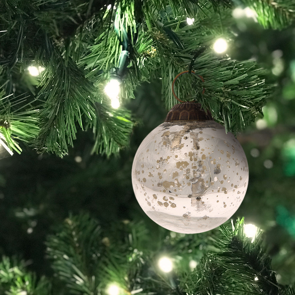 2.5 Inch Silver Ava Mercury Glass Ball Ornament - Elegant Christmas Tree Decorations & Holiday Home Decor for Festive Season