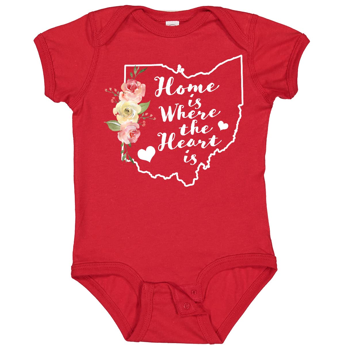 Inktastic Ohio Home is Where The Heart is Watercolor Floral Baby Bodysuit - Soft Cotton Onesie for Newborns & Infants - Perfect for Family Photos, Baby Showers & Everyday Wear
