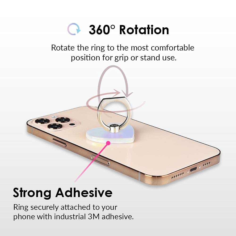 VELVET CAVIAR Phone Ring Holder - Adjustable Finger Grip & Stand for iPhone, Galaxy & Smartphones | Secure Phone Grip | White Opal Heart Design | Perfect for Selfies, Videos & Hands-Free Use