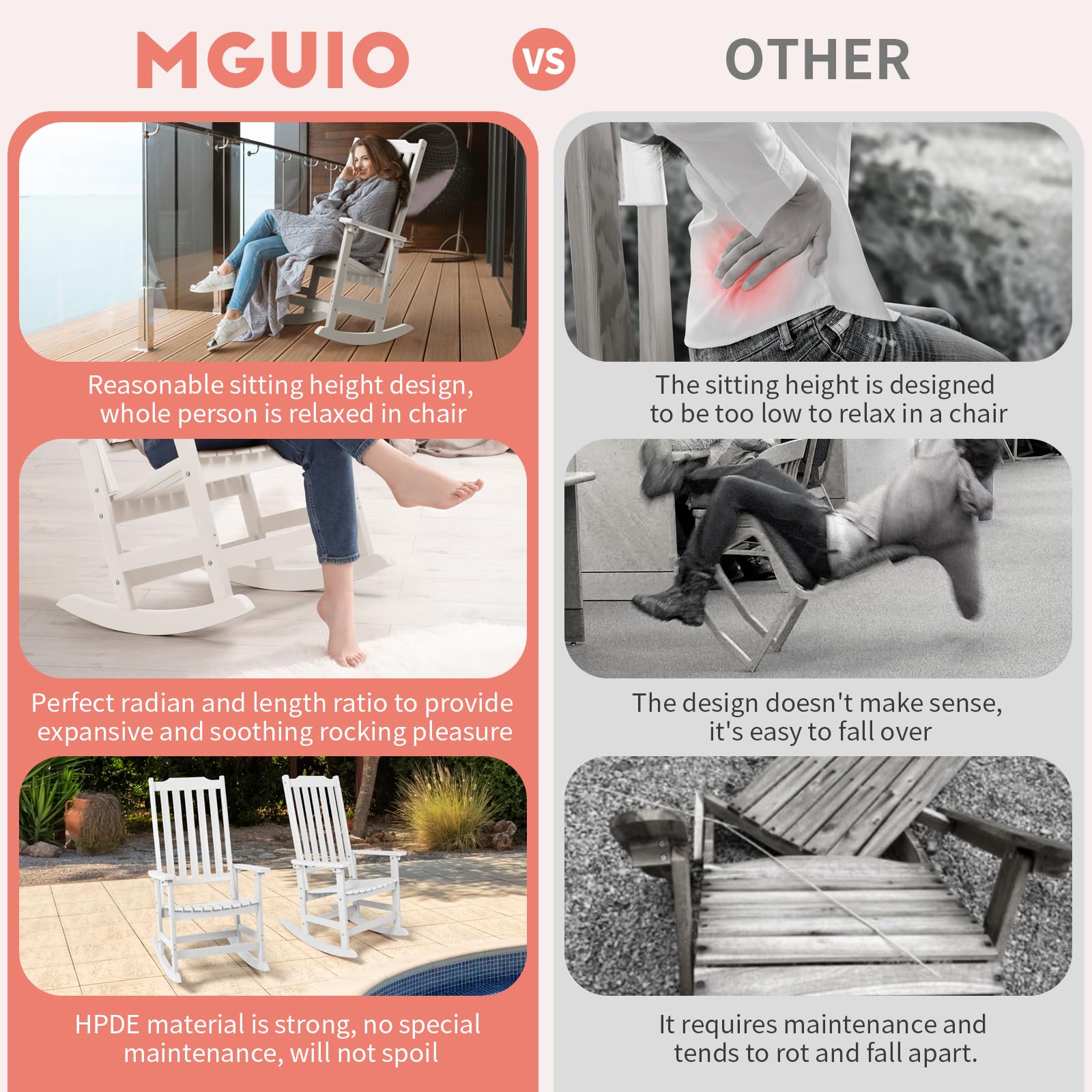 Outdoor Rocking Chair - Oversized All-Weather High Back Porch Rocker with Cushion | Durable Patio Rocking Chair for Garden, Deck & Backyard Relaxation