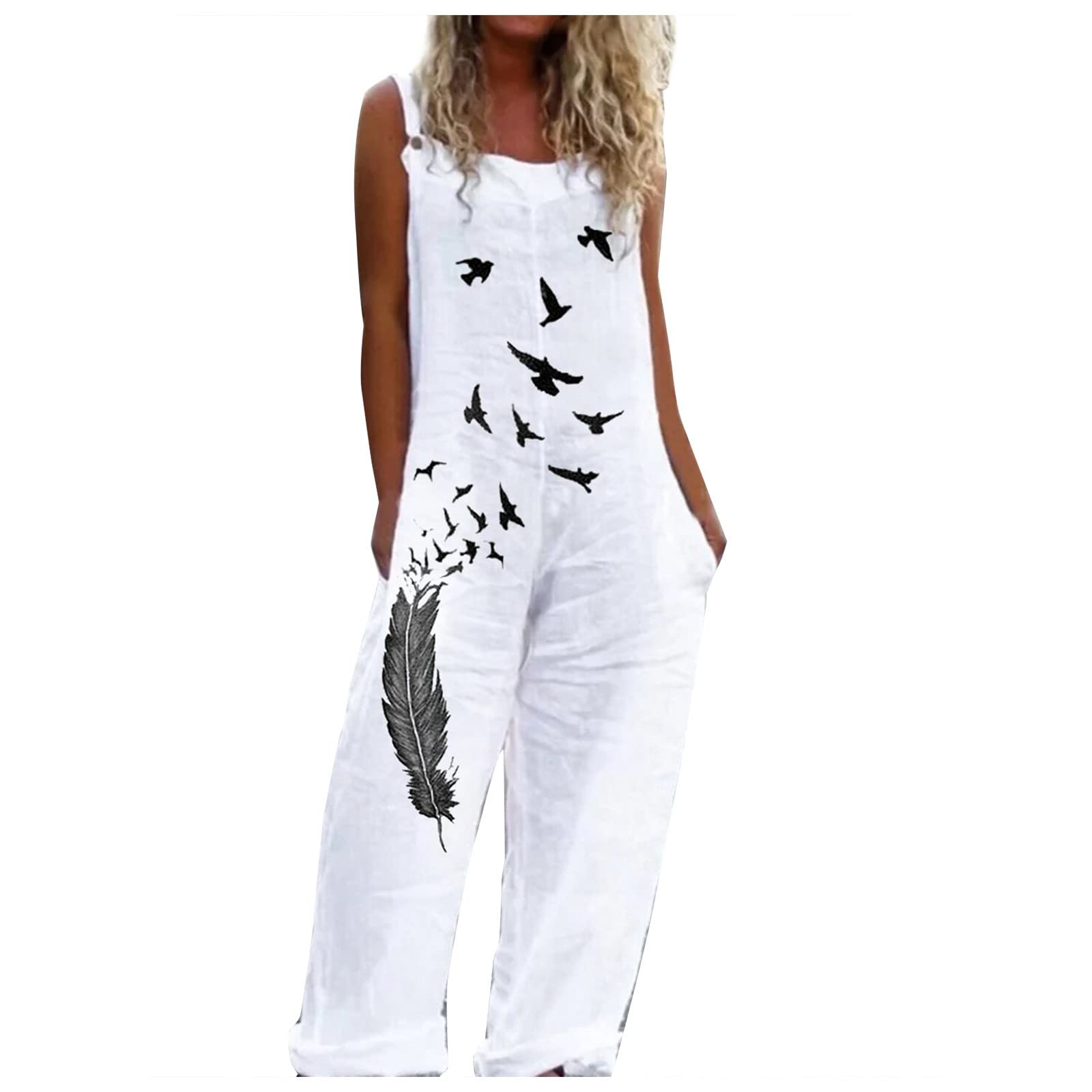 Women's Casual Summer Jumpsuit - Adjustable Straps, Flowy Loose Fit, Stretchy Romper with Print | Perfect for Beach, Vacation & Everyday Wear