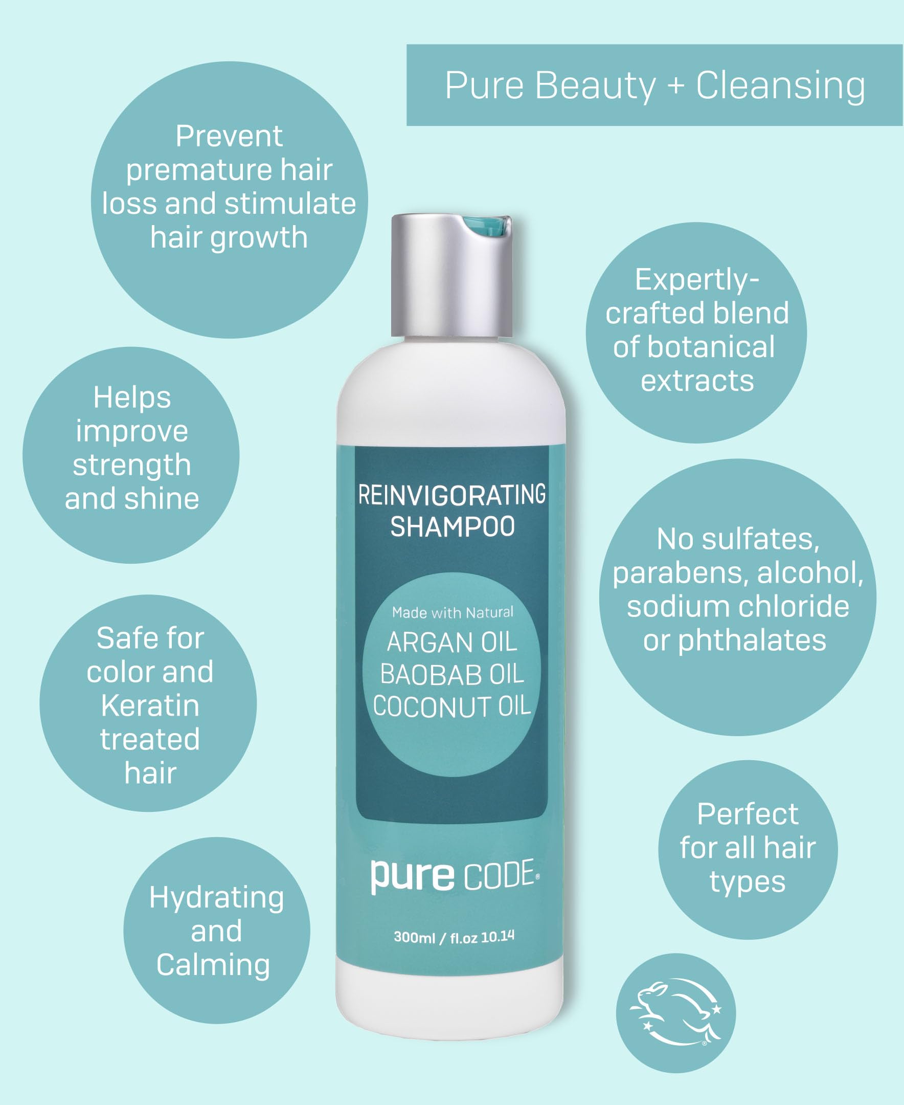 PURE CODE Roots of Health Hair & Scalp Care Shampoo with Natural Argan, Coconut & Baobab Oil - Rejuvenating Formula for Dry, Damaged Hair | Perfect for Daily Use & Hair Repair Treatments