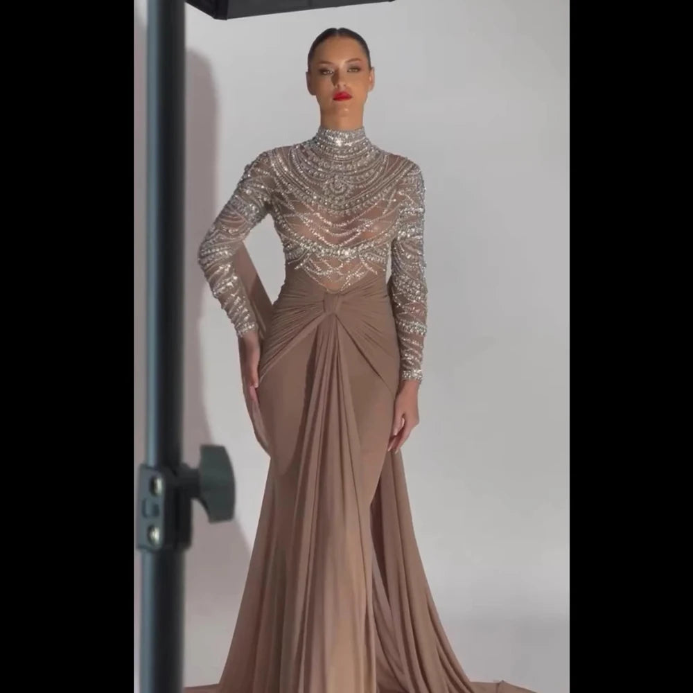 Elegant Brown Satin Mermaid Evening Gown LA72993 - Perfect for Prom, Wedding Guest & Formal Events